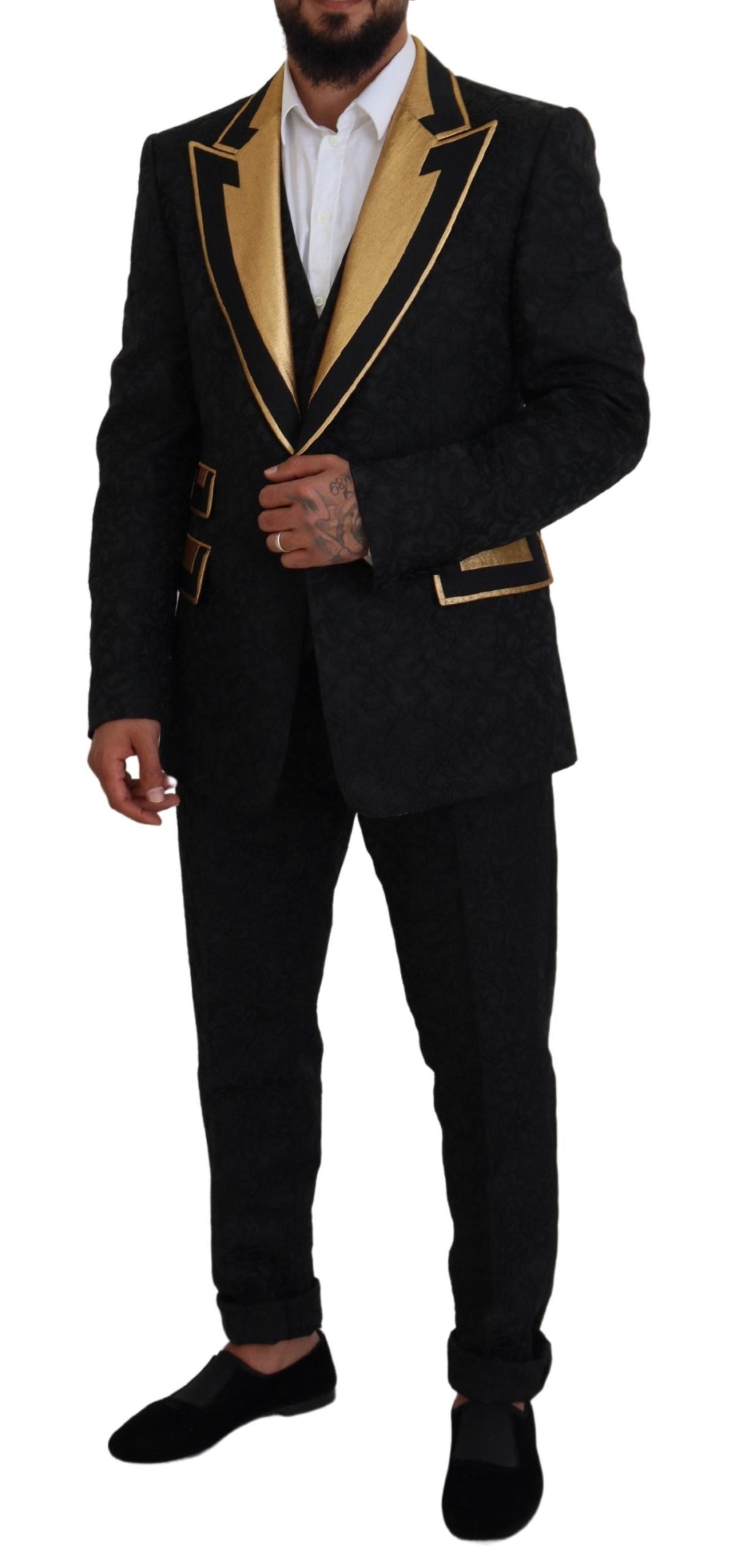 Dolce & Gabbana Schwarz Gold Fantasy Smoking Slim Fit Anzug-3