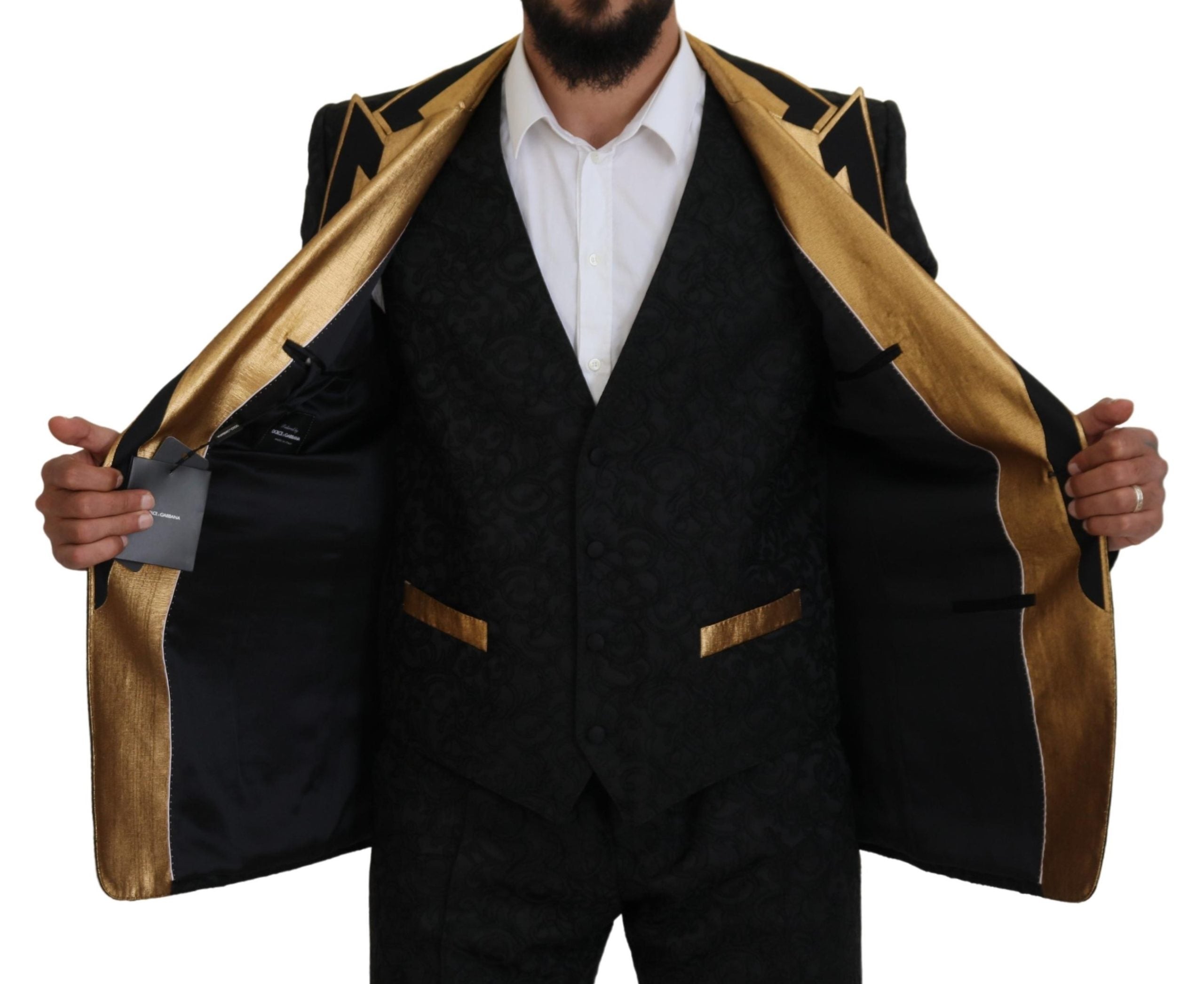 Dolce & Gabbana Schwarz Gold Fantasy Smoking Slim Fit Anzug-4