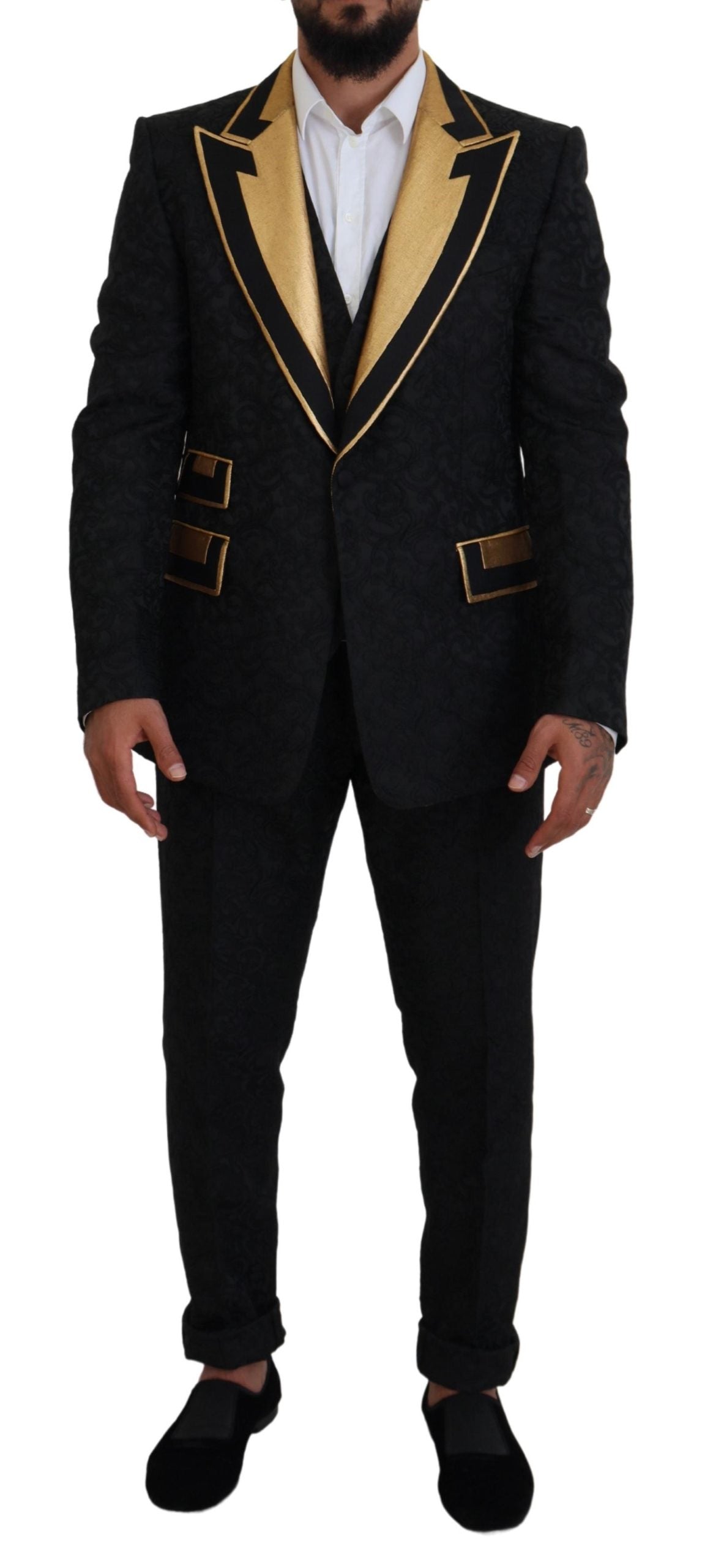 Dolce & Gabbana Schwarz Gold Fantasy Smoking Slim Fit Anzug-1
