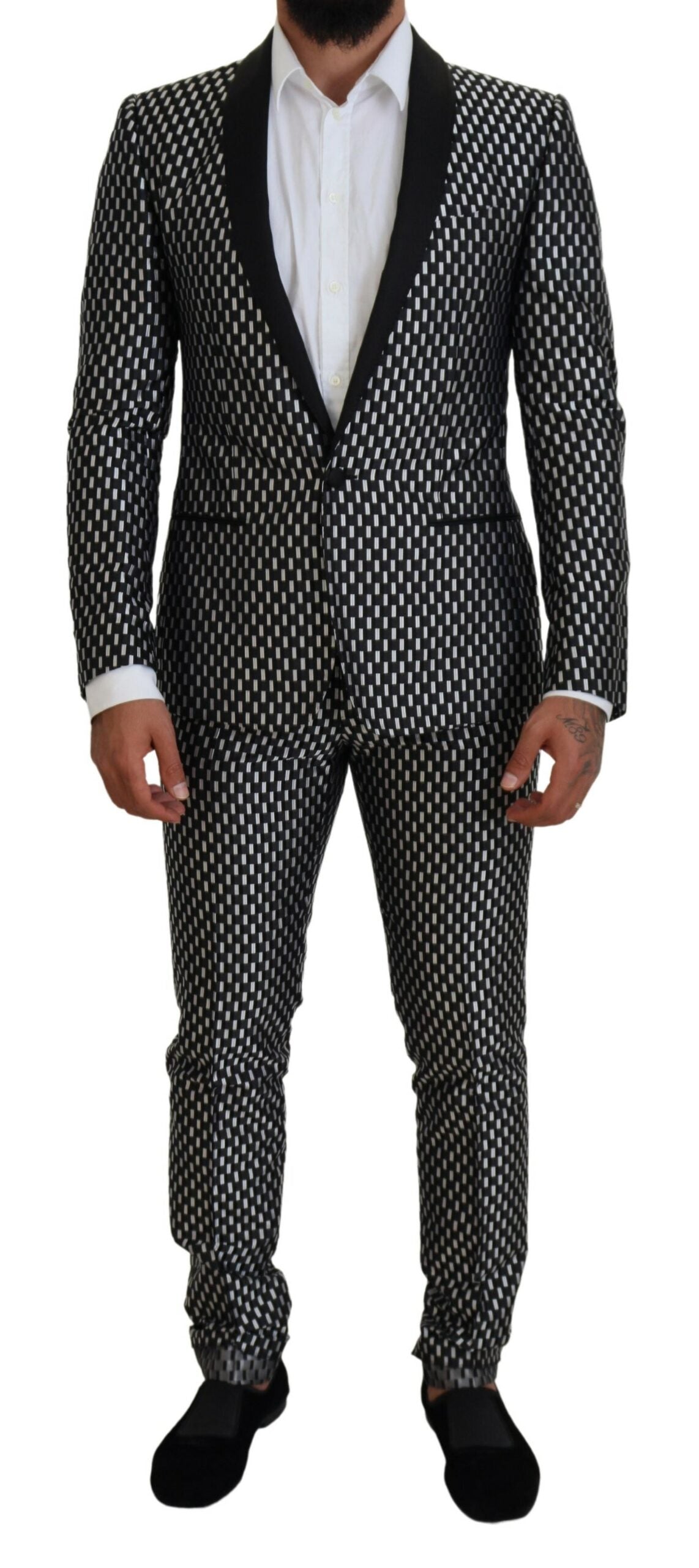 Dolce & Gabbana Black White Silk MARTINI Slim Fit Suit-1