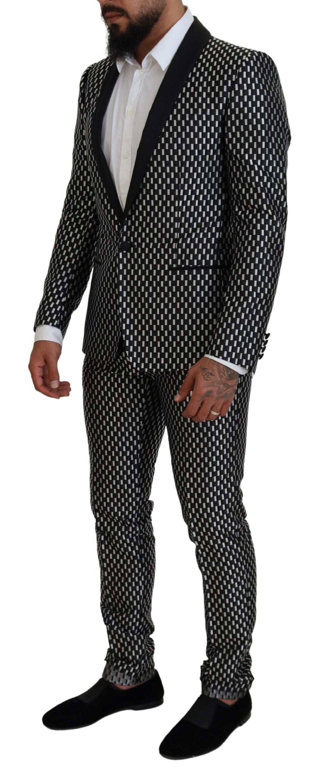 Dolce & Gabbana Black White Silk MARTINI Slim Fit Suit-2