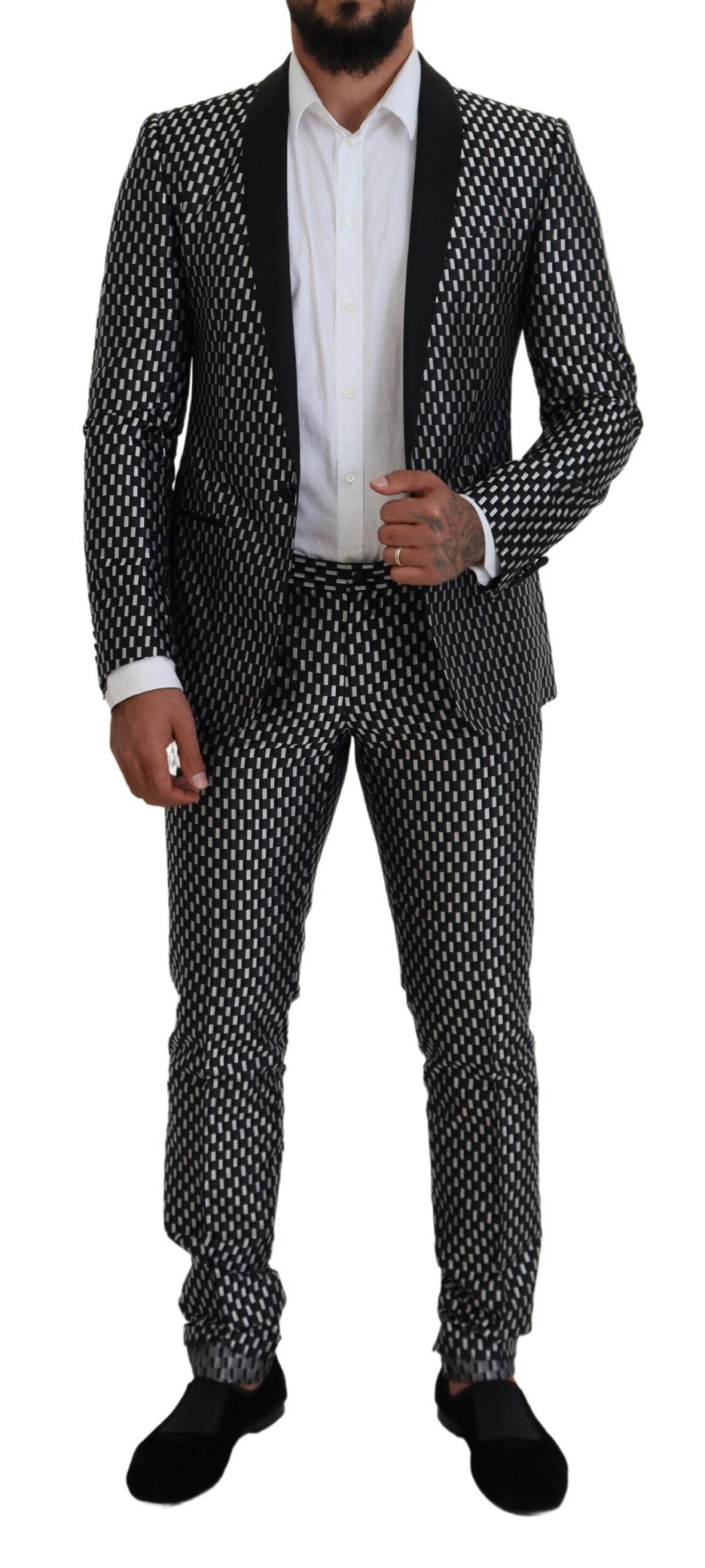 Dolce & Gabbana Black White Silk MARTINI Slim Fit Suit-5