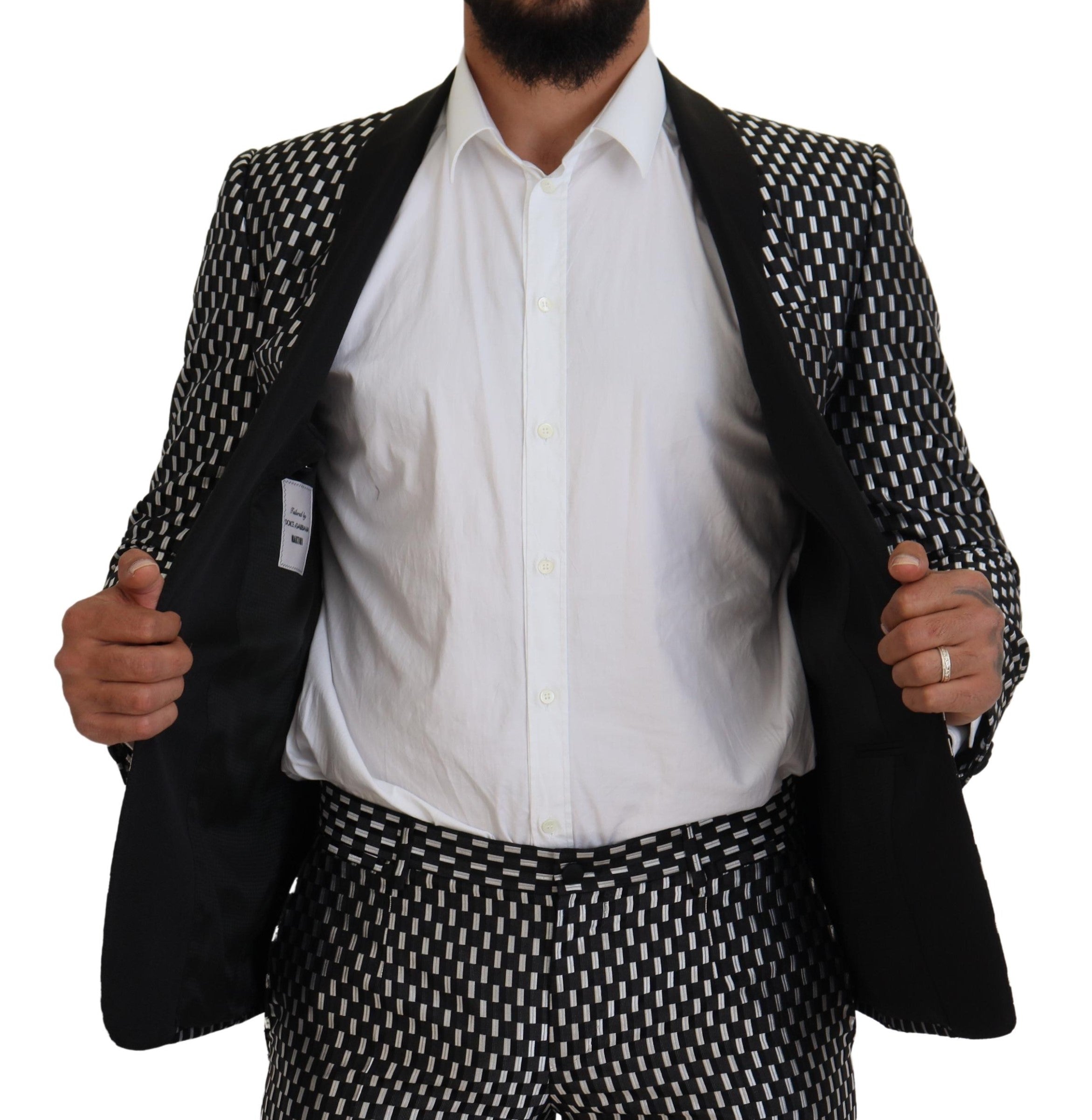 Dolce & Gabbana Black White Silk MARTINI Slim Fit Suit-6