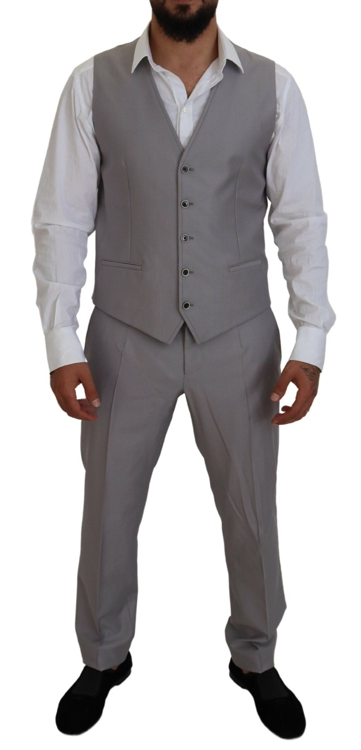 Dolce & Gabbana Silver Wool-Silk 3-Piece Slim Fit Suit-6