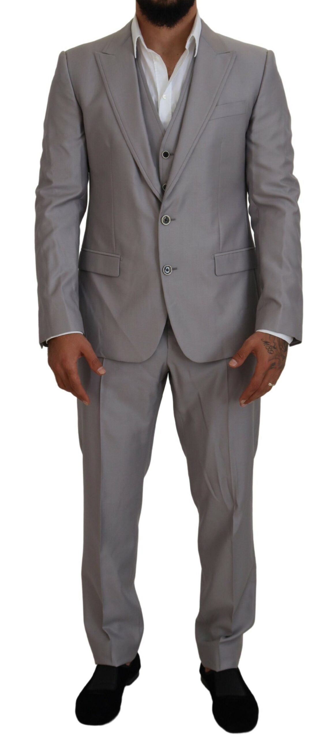 Dolce & Gabbana Silver Wool-Silk 3-Piece Slim Fit Suit-1