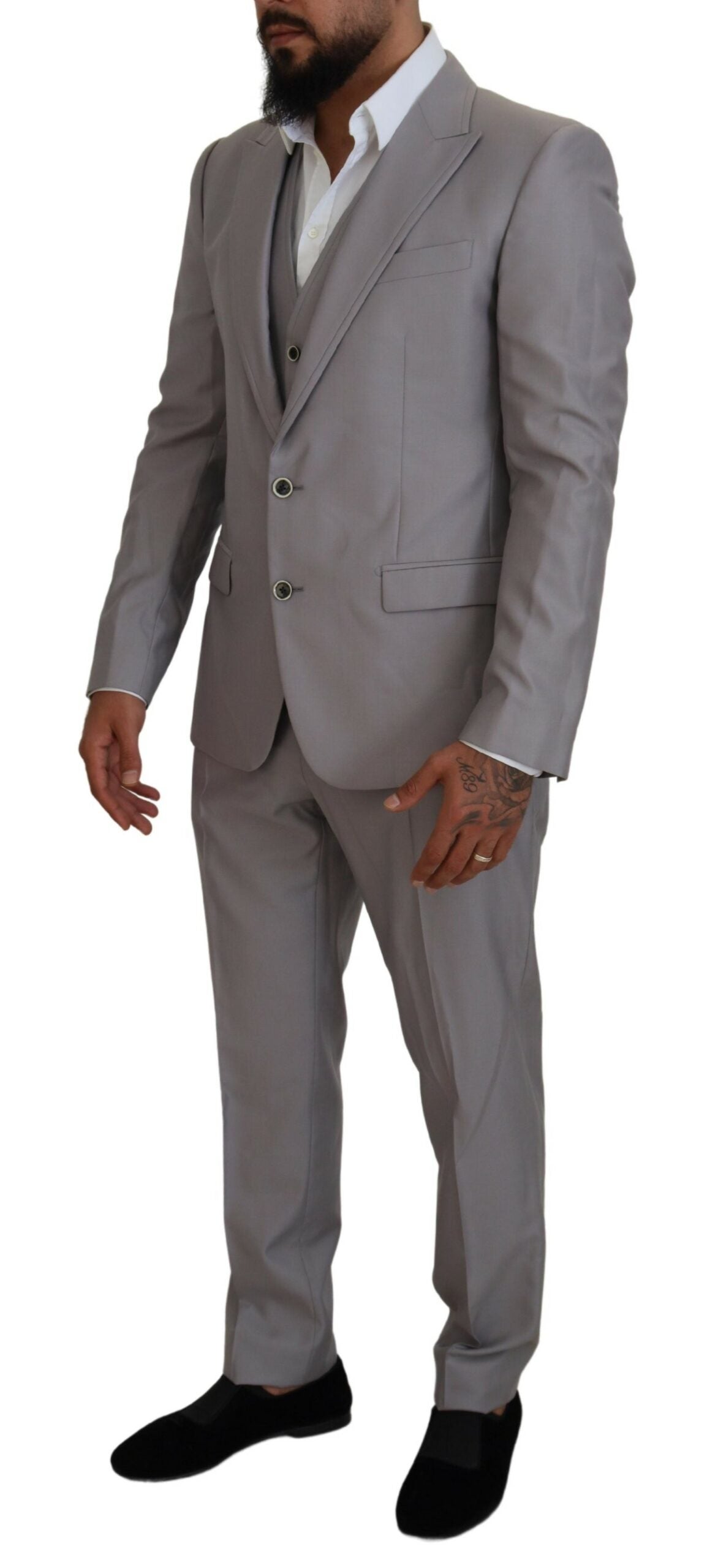 Dolce & Gabbana Silver Wool-Silk 3-Piece Slim Fit Suit-7