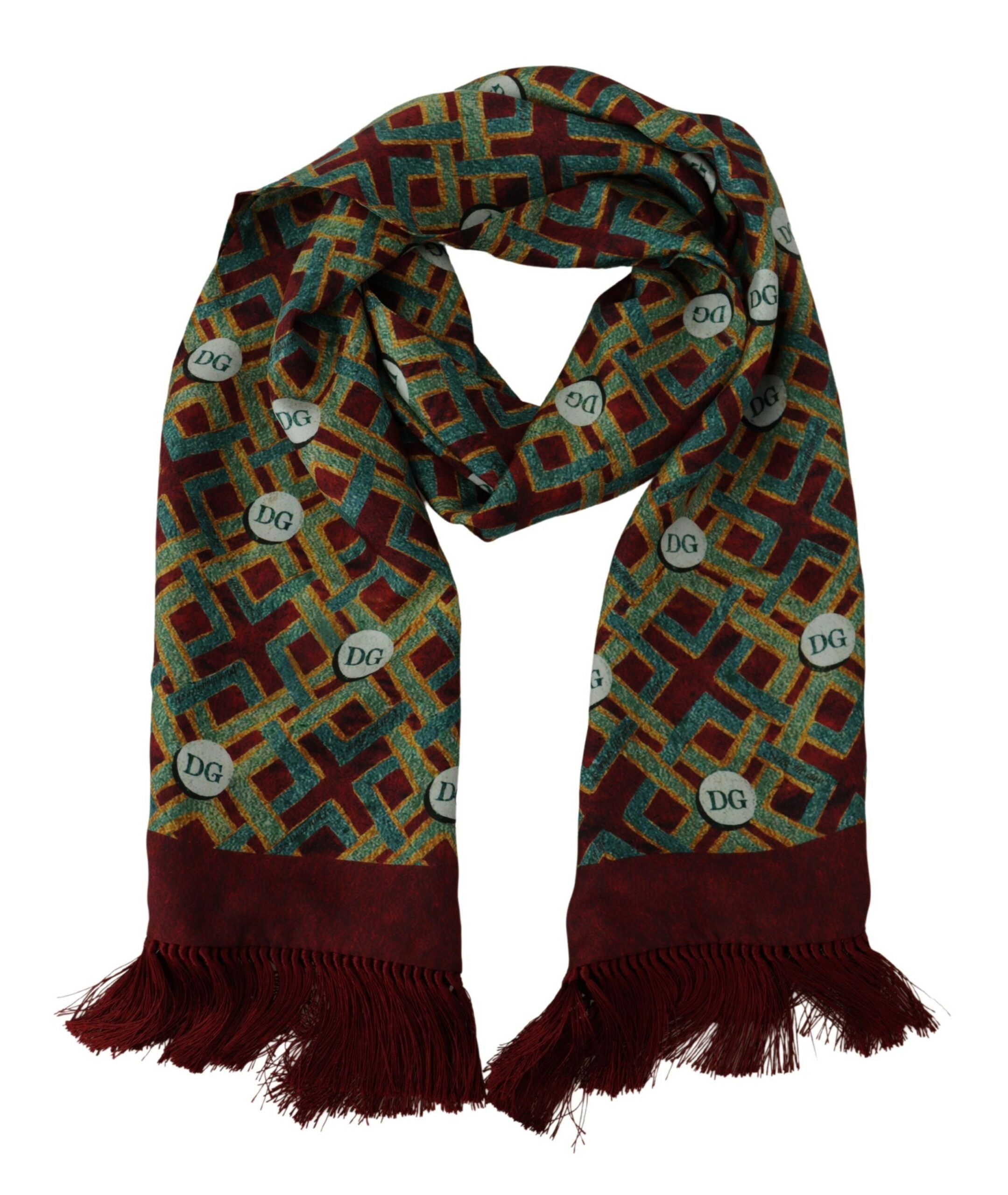Dolce & Gabbana Multicolor DG Logo Scarf Warm Neck Wrap Fringe Scarf-3
