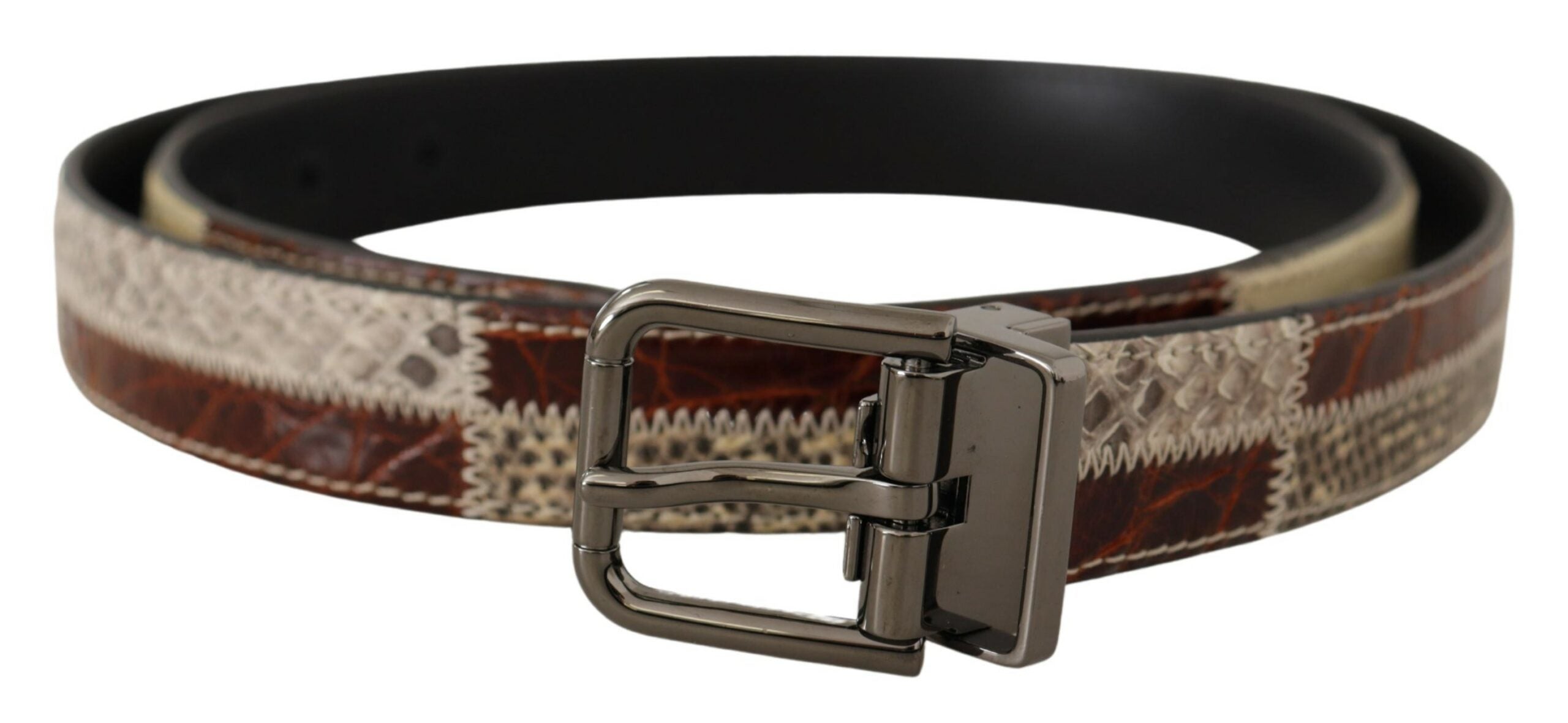 Dolce & Gabbana Multicolor Exotic Leather Patchwork Metal Belt-3