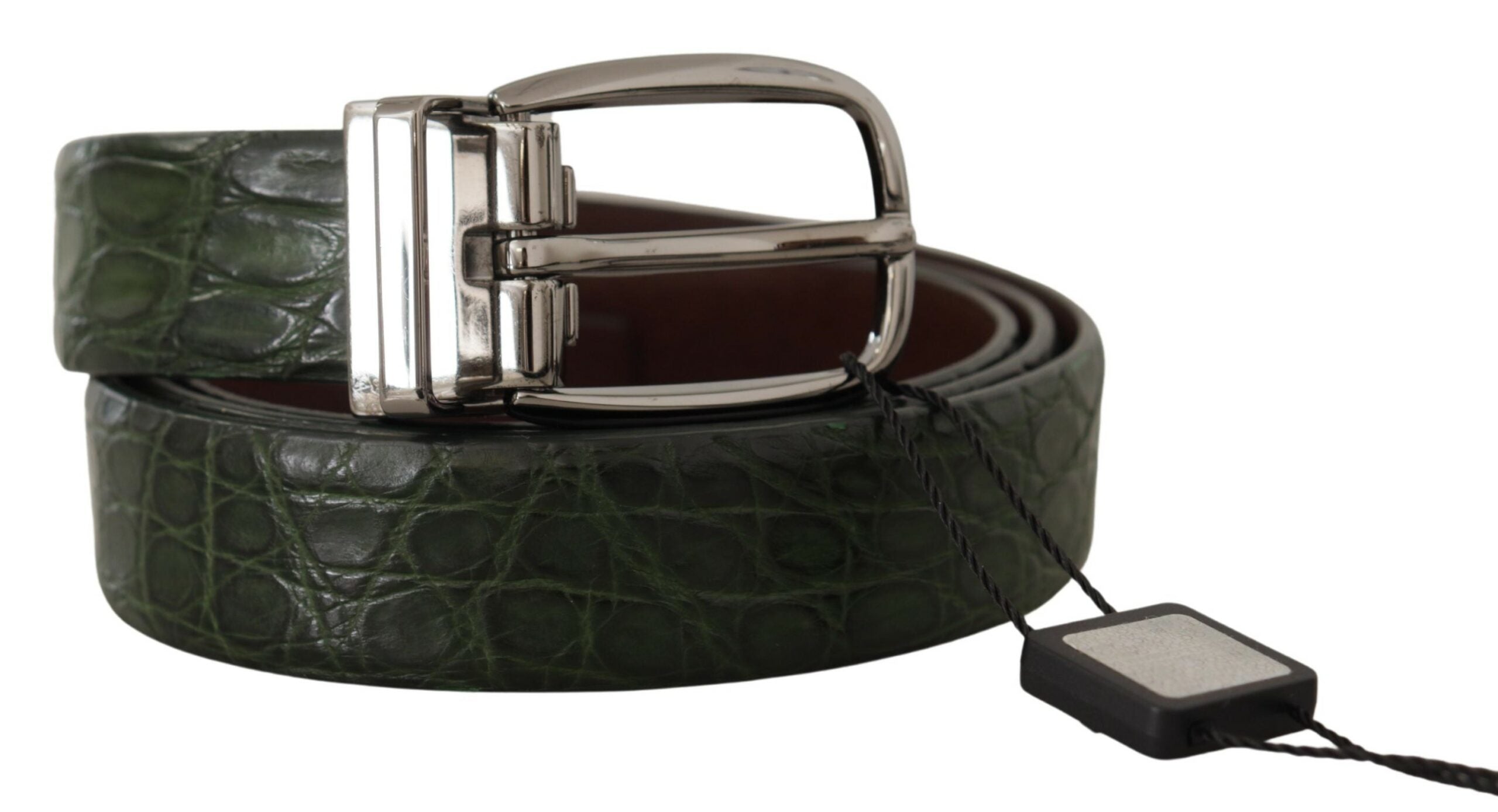 Dolce & Gabbana Green Exotic Leather Belt with Silver Buckle-2