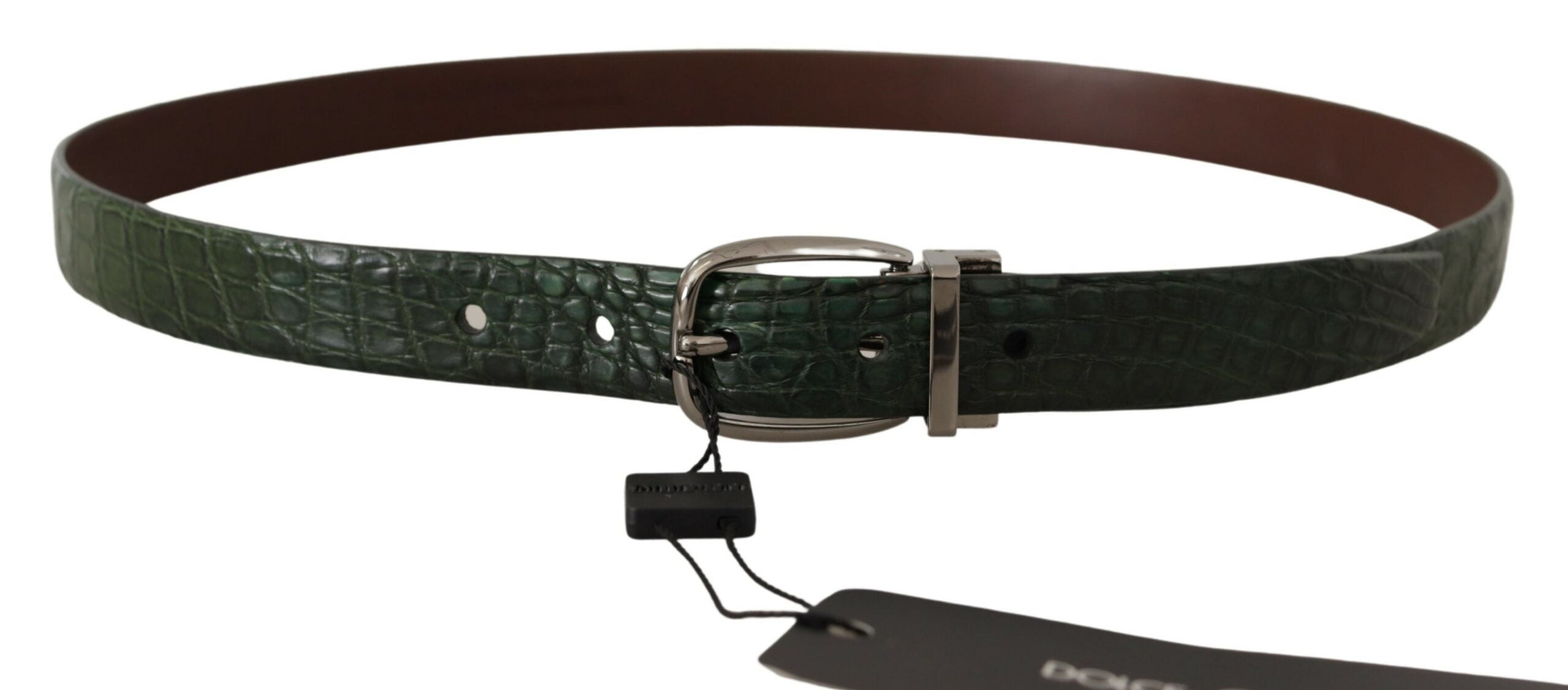 Dolce & Gabbana Green Exotic Leather Belt with Silver Buckle-3