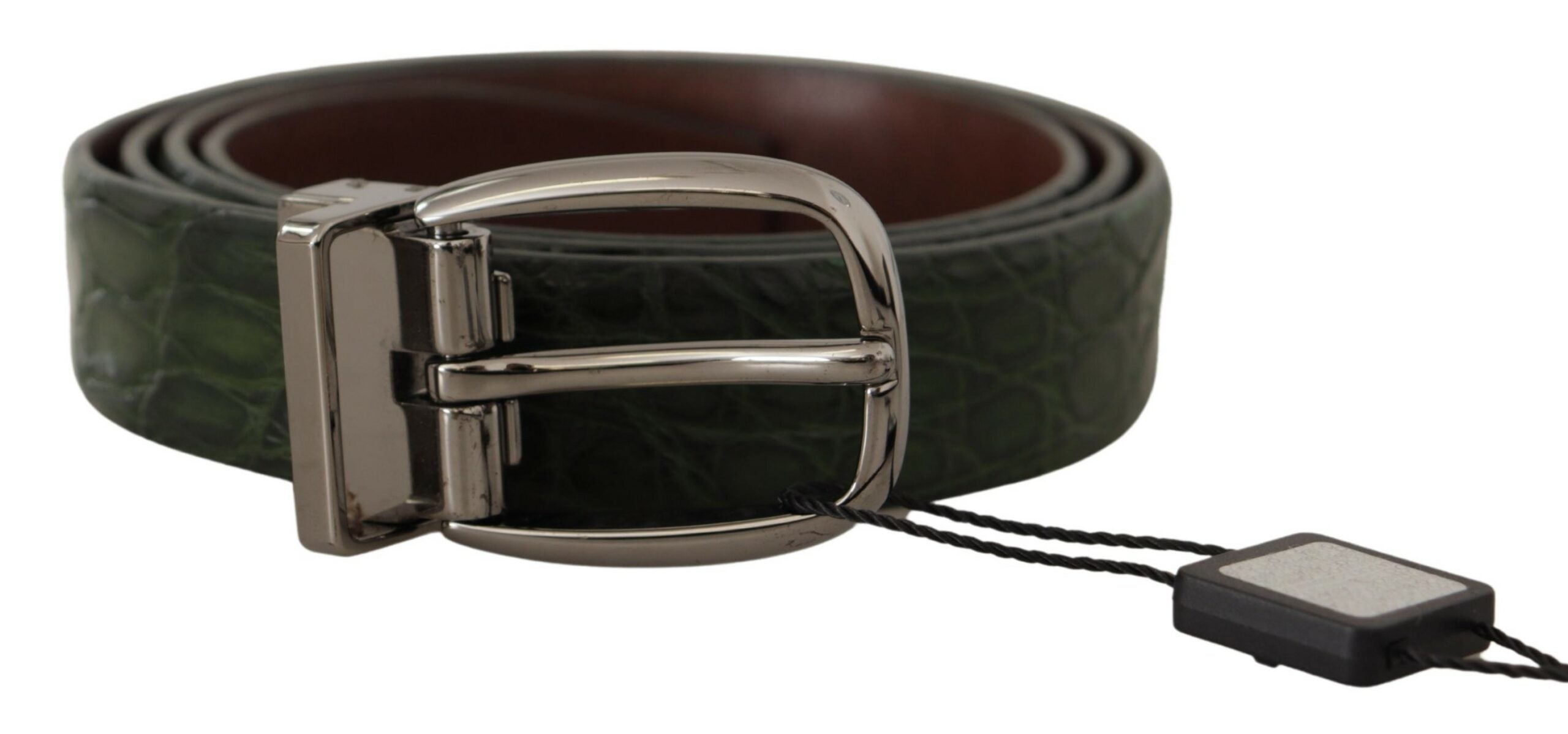 Dolce & Gabbana Green Exotic Leather Belt with Silver Buckle