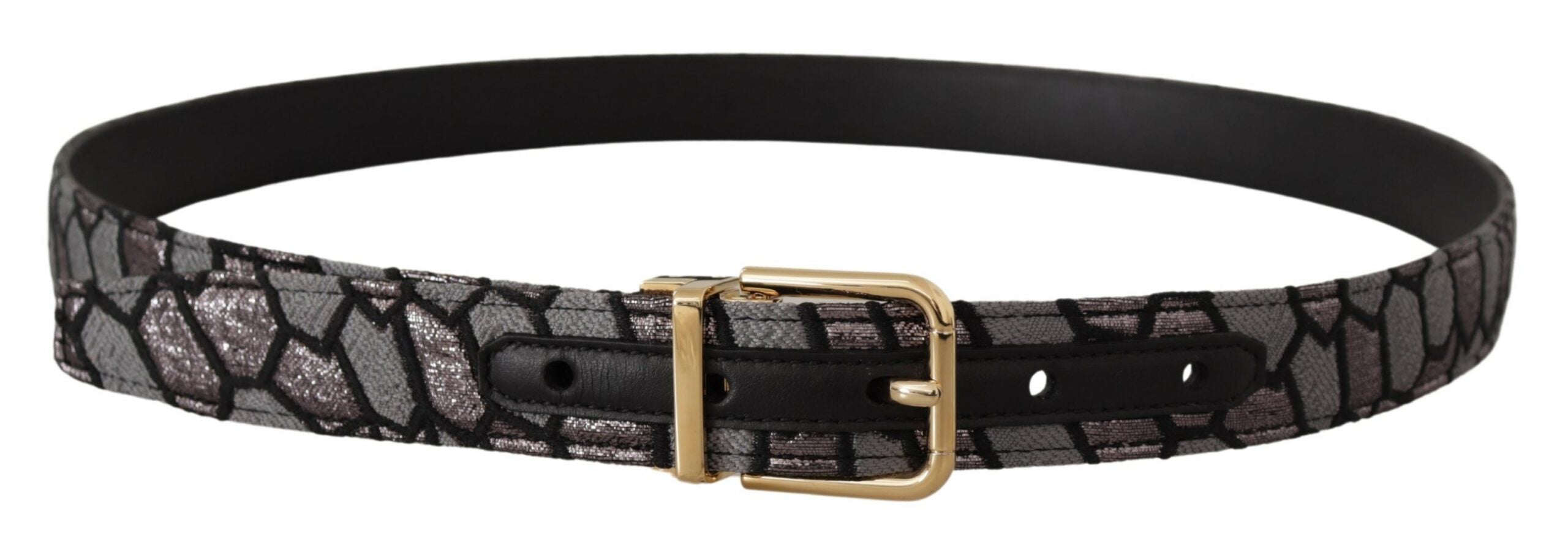 Dolce & Gabbana multicoloured patchwork leather belt with gold jacquard pattern-3