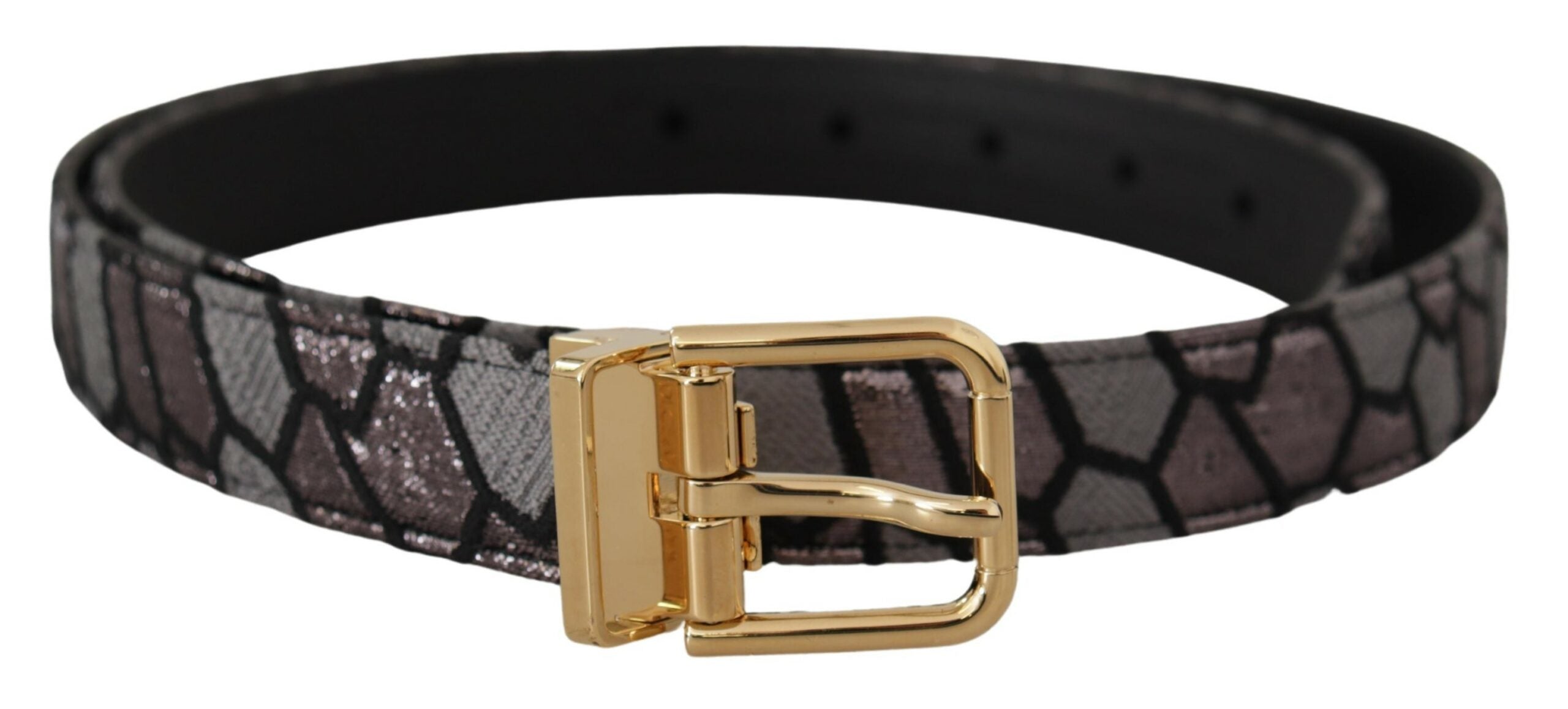 Dolce & Gabbana multicoloured patchwork leather belt with gold jacquard pattern