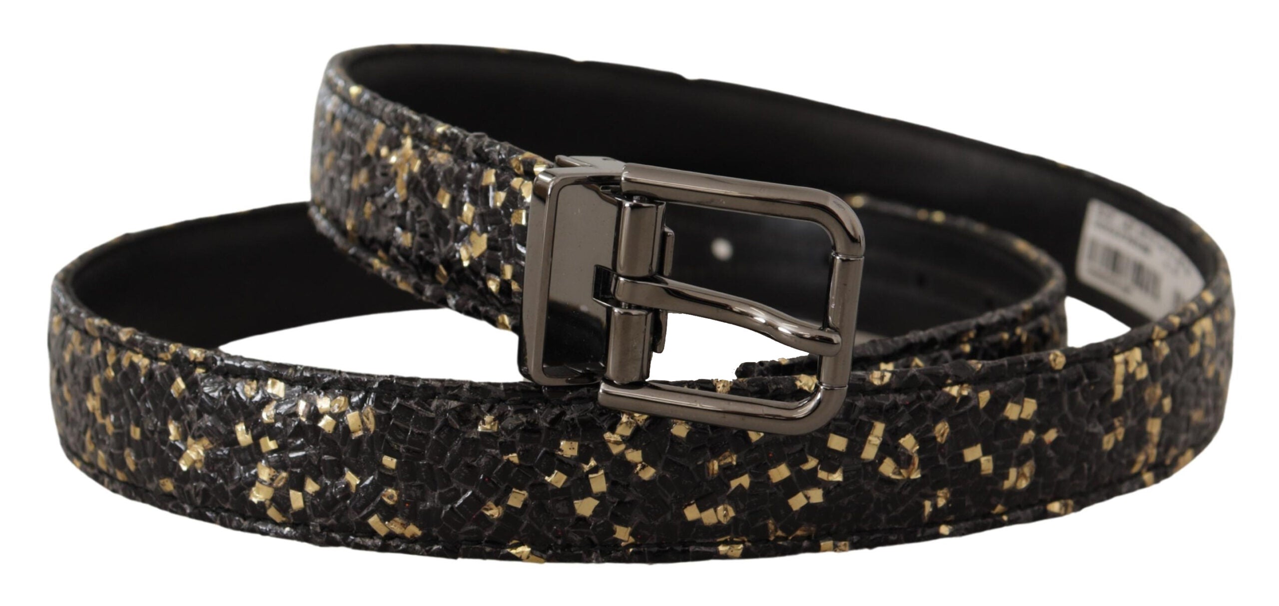 Cinturón de piel bicolor con hebilla cromada, dorado y negro de Dolce & Gabbana-2