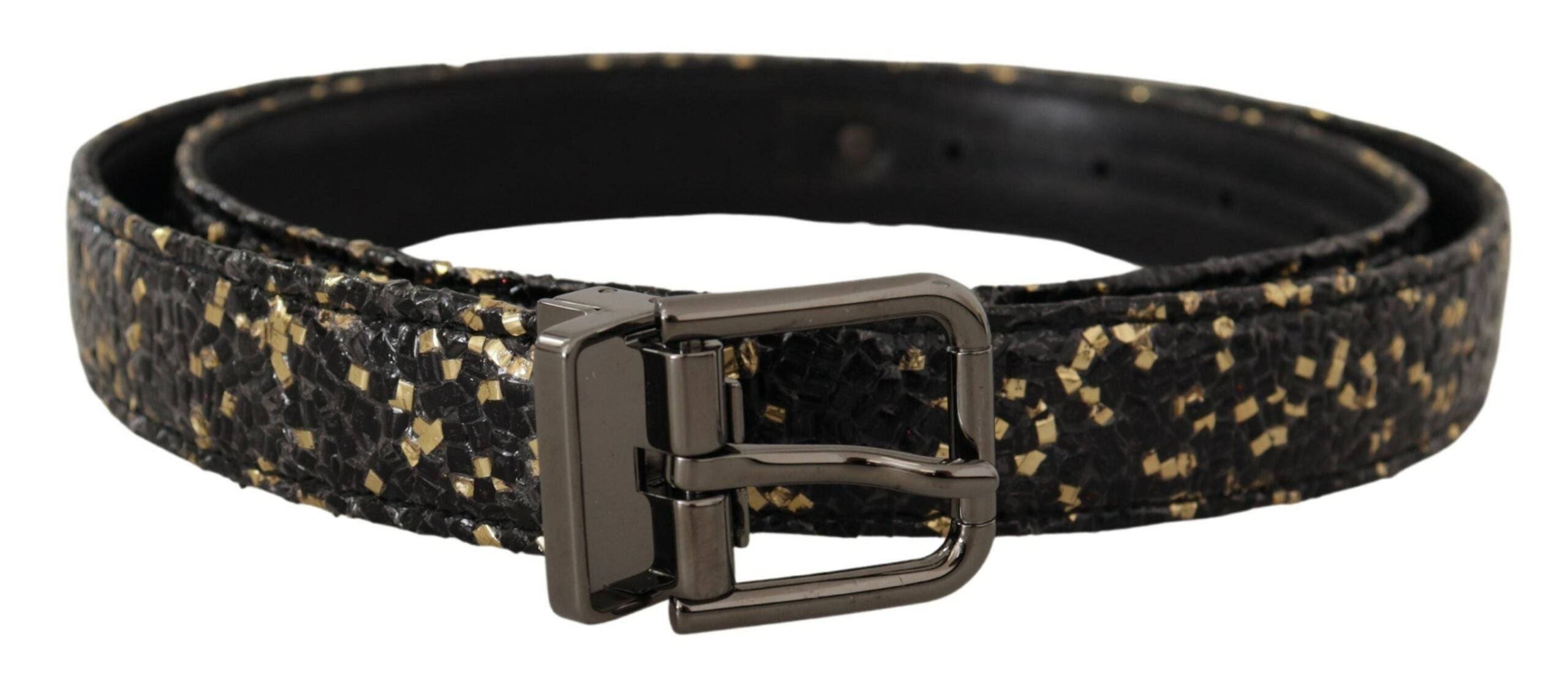 Cinturón de piel bicolor con hebilla cromada, dorado y negro de Dolce & Gabbana-3