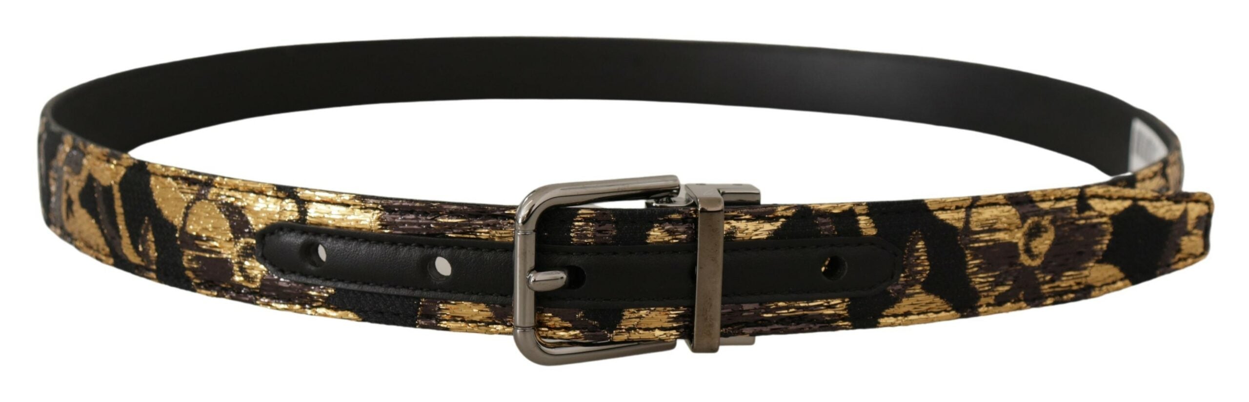 Dolce & Gabbana Multicolor Jacquard Leather Logo Metal Buckle Belt-3