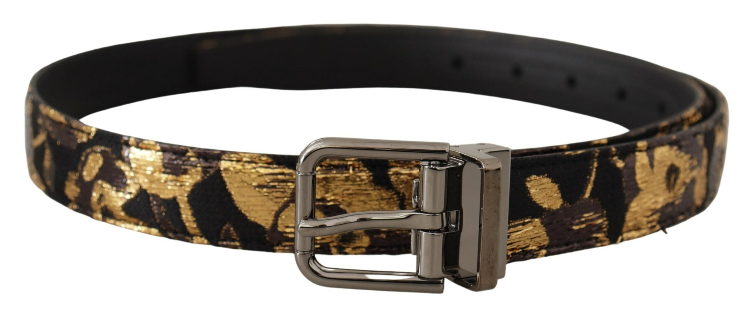 Dolce & Gabbana Multicolor Jacquard Leather Logo Metal Buckle Belt-1