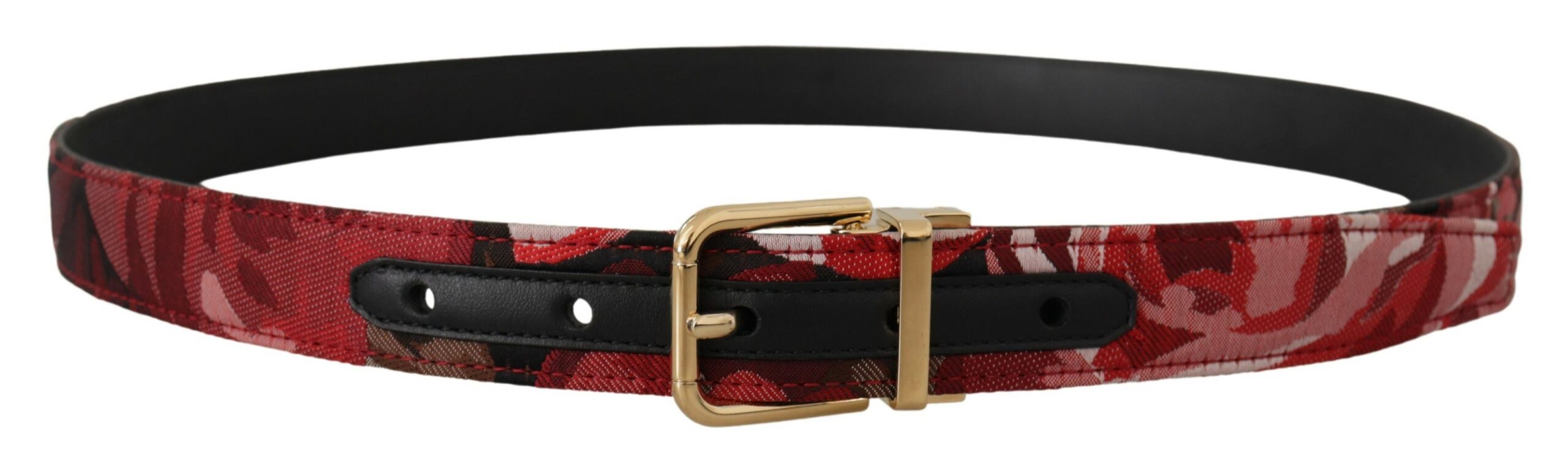 Dolce & Gabbana Roter Jacquard-Rosenledergürtel mit goldener Metallschnalle-1