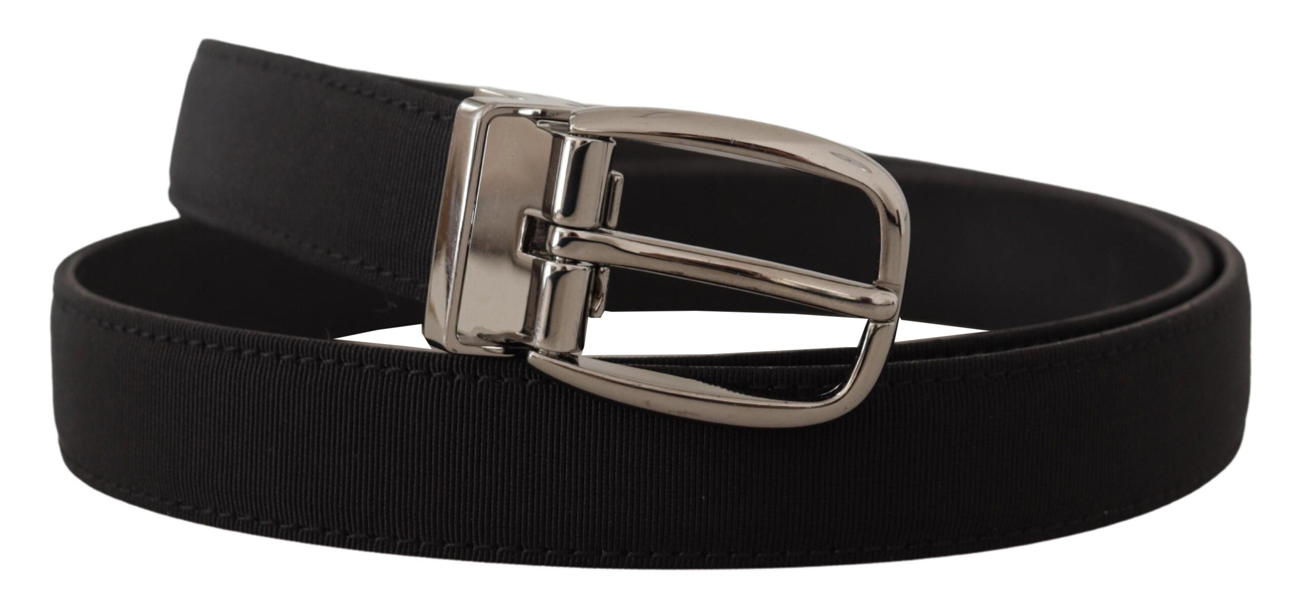 Dolce & Gabbana Black Grosgrain Leather Belt with Silver Logo Buckle-2