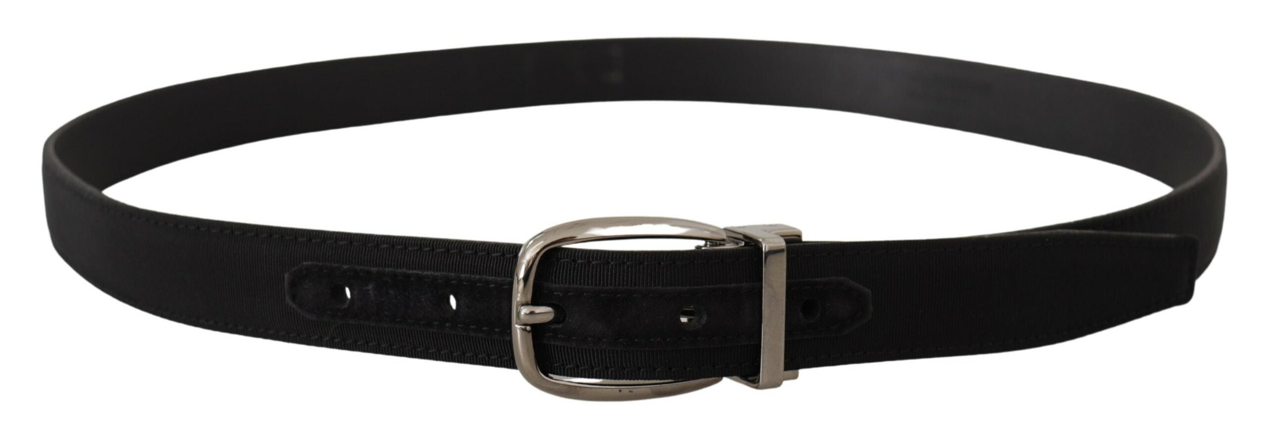 Dolce & Gabbana Black Grosgrain Leather Belt with Silver Logo Buckle-3