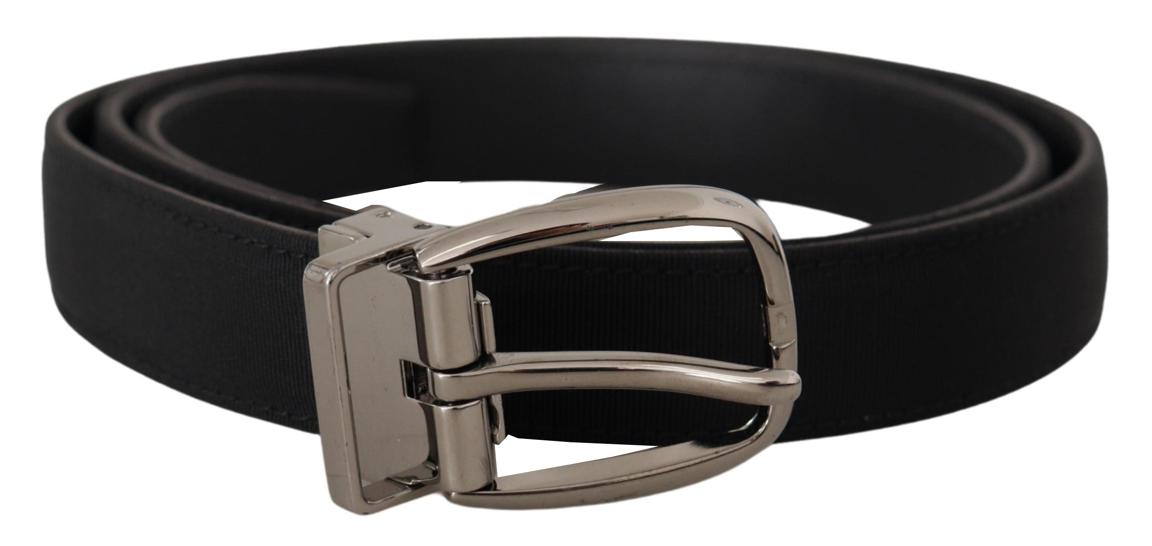 Dolce & Gabbana Black Grosgrain Leather Belt with Silver Logo Buckle-1