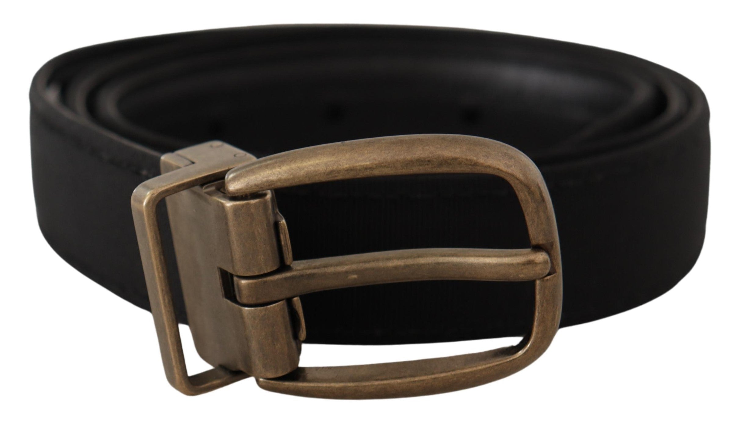 Dolce & Gabbana Schwarzer Grosgrain-Ledergürtel aus Bronze und Metall-1