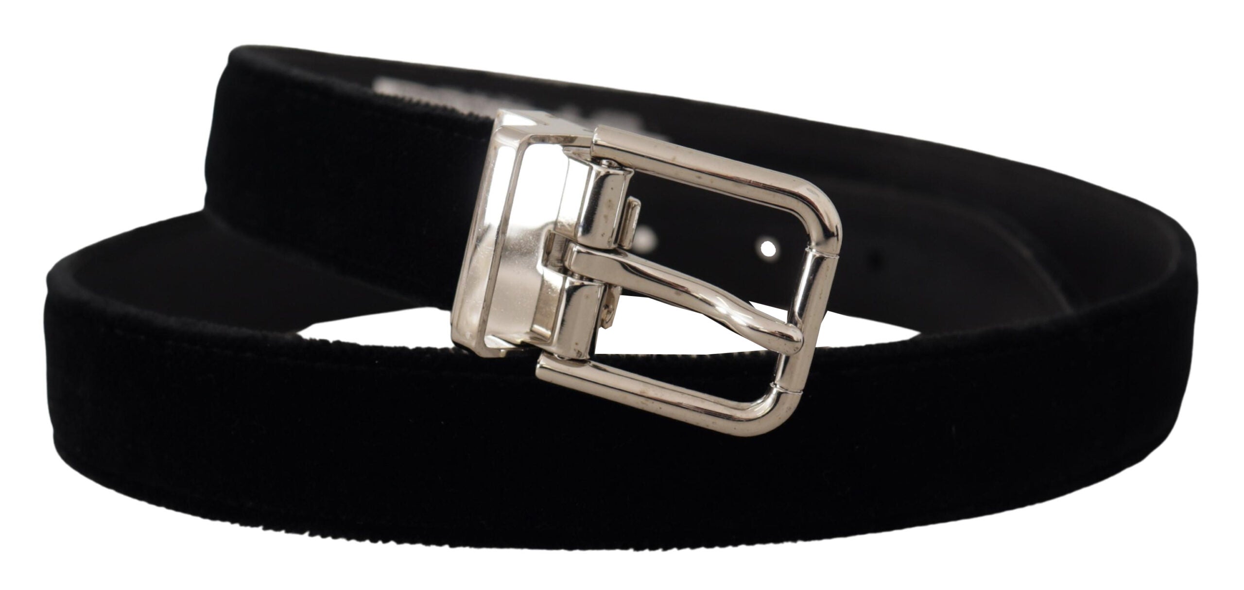 Dolce & Gabbana Black Velvet Silver Tone Metal Logo Buckle Belt-2