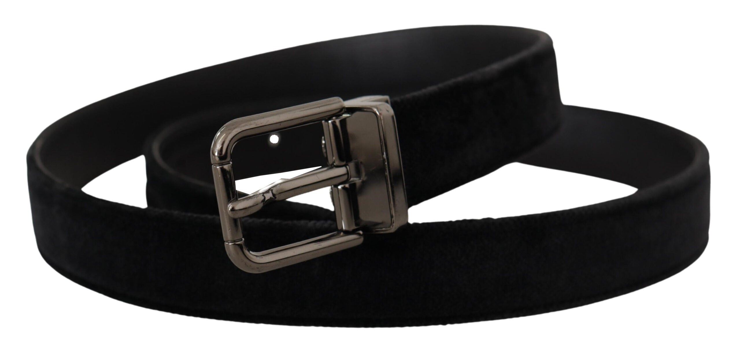 Dolce & Gabbana Schwarzer Samt Silberfarbenes Logo Metallschnalle Gürtel-2
