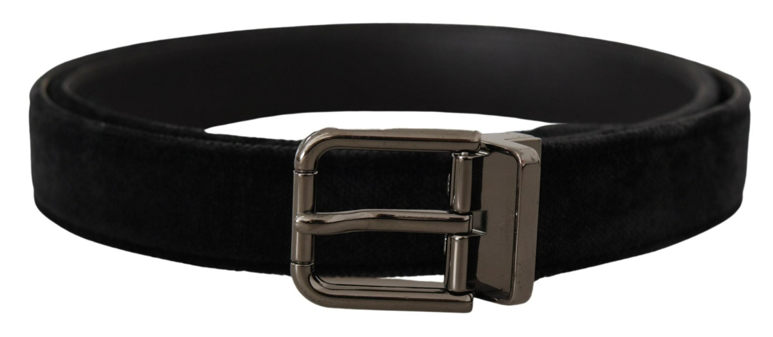 Dolce & Gabbana Schwarzer Samt Silberfarbenes Logo Metallschnalle Gürtel-1