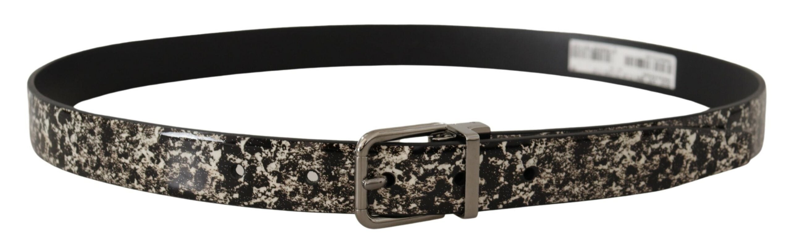 Dolce & Gabbana Schwarzer Marmor Print Leder Silberne Logoschnalle Gürtel-2