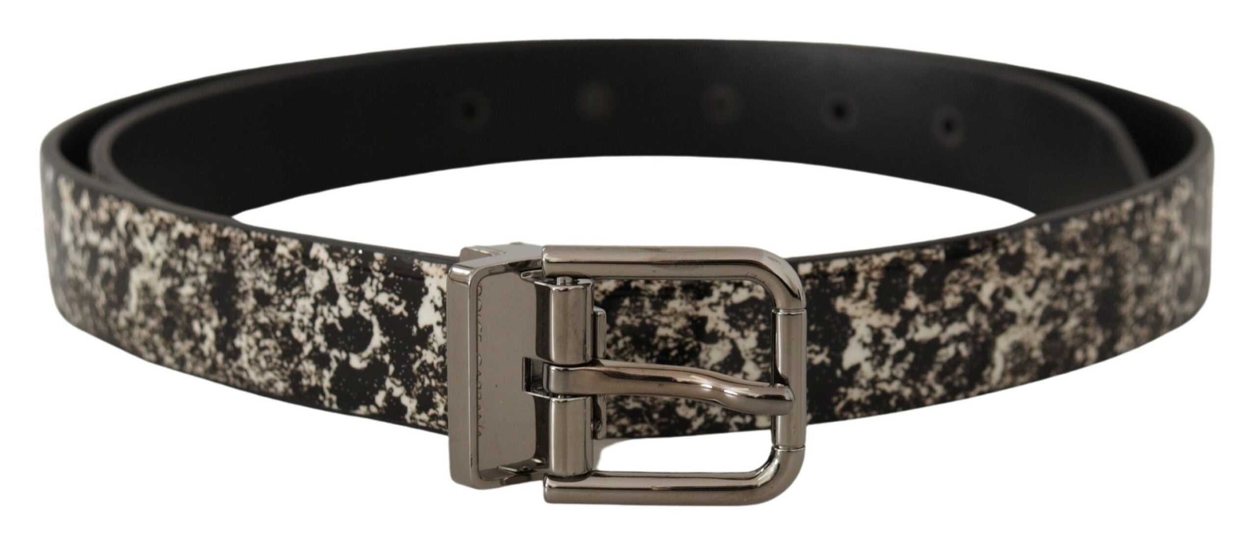 Dolce & Gabbana Schwarzer Marmor Print Leder Silberne Logoschnalle Gürtel-1
