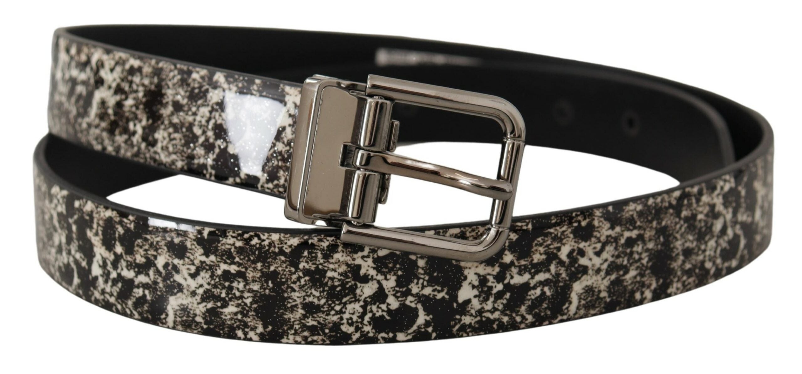 Dolce & Gabbana Schwarzer Marmor Print Leder Silberne Logoschnalle Gürtel-3