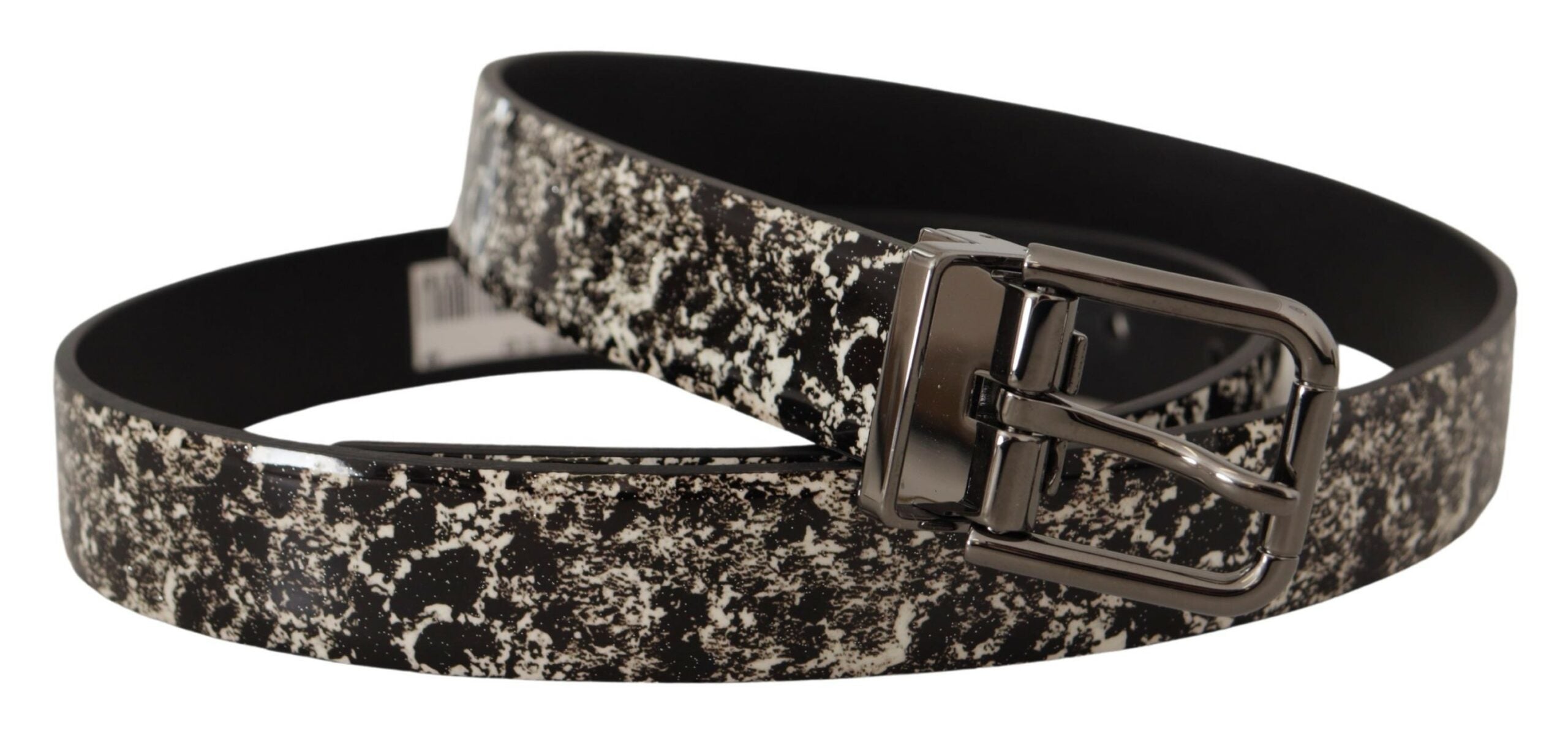 Dolce & Gabbana black marble leather belt with grey logo-2