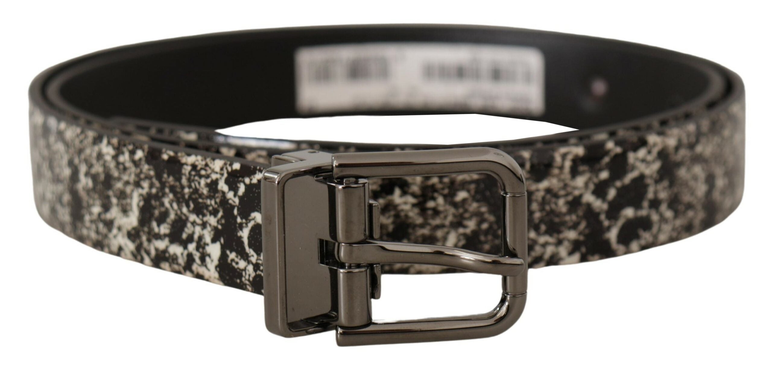 Dolce & Gabbana black marble leather belt with grey logo-1