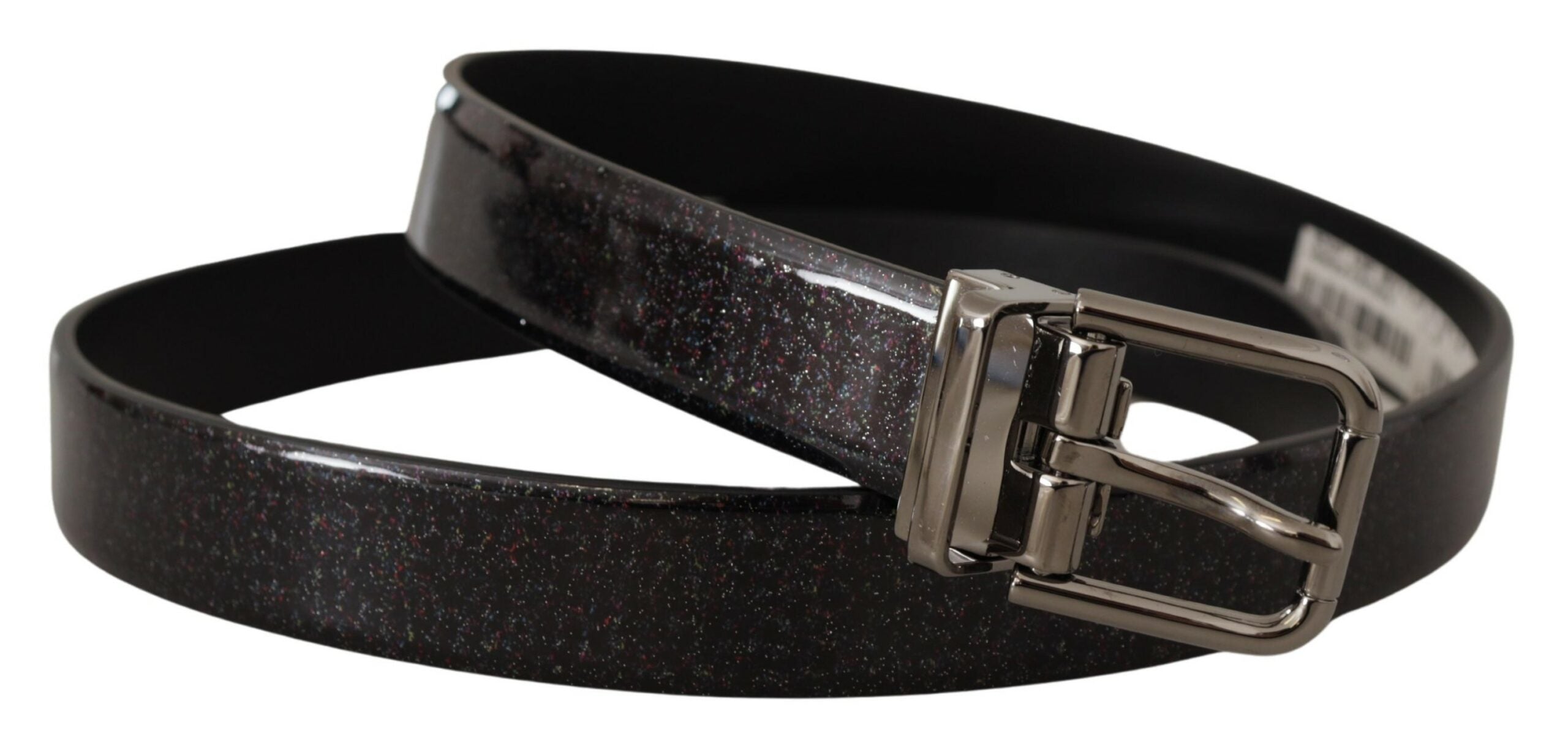 Cinturón de piel Vernice Puntinata negra con metal plateado de Dolce & Gabbana-2