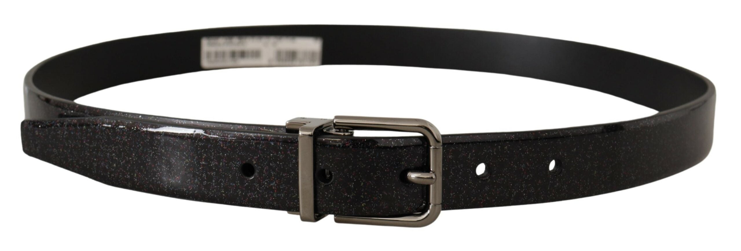 Cinturón de piel Vernice Puntinata negra con metal plateado de Dolce & Gabbana-1