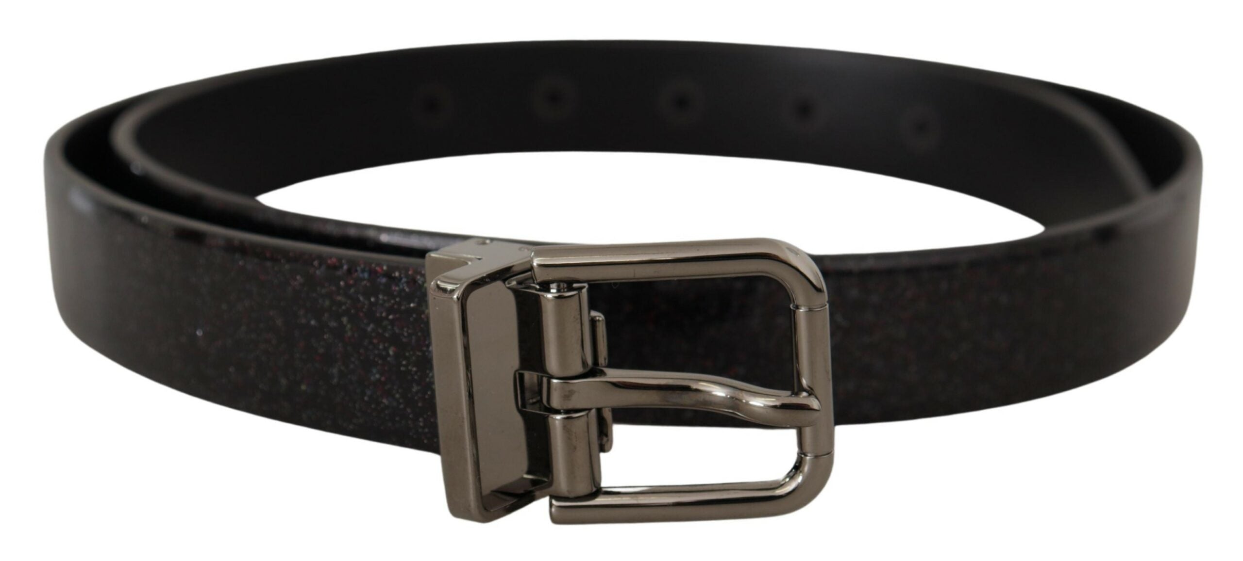 Cinturón de piel Vernice Puntinata negra con metal plateado de Dolce & Gabbana-3