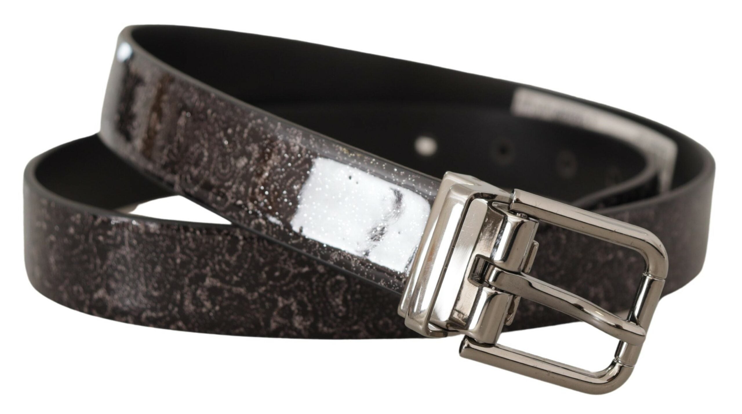 Dolce & Gabbana Black Goccia Glitter Patent Leather Buckle Vernice Belt-2