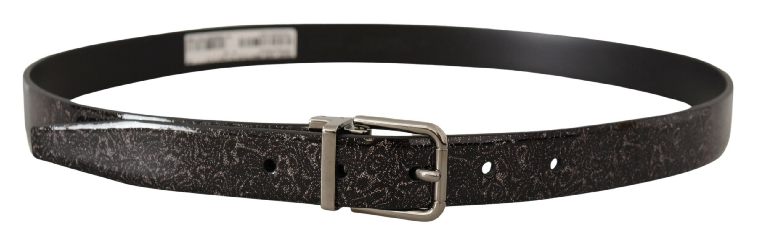 Dolce & Gabbana Black Goccia Glitter Patent Leather Buckle Vernice Belt-3