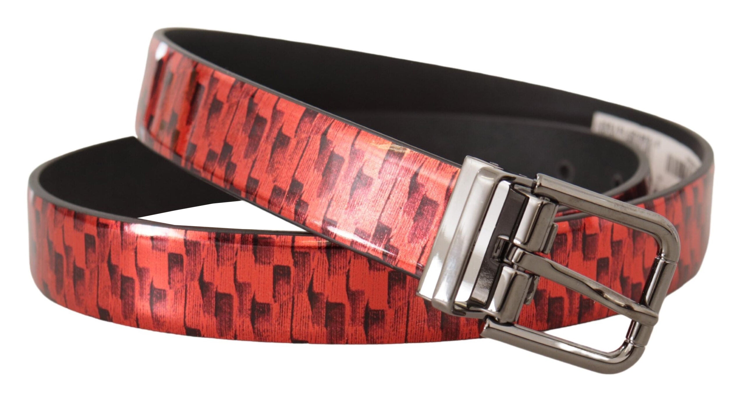Cinturón de piel con hebilla gris y diseño de espiga roja de Dolce & Gabbana-2