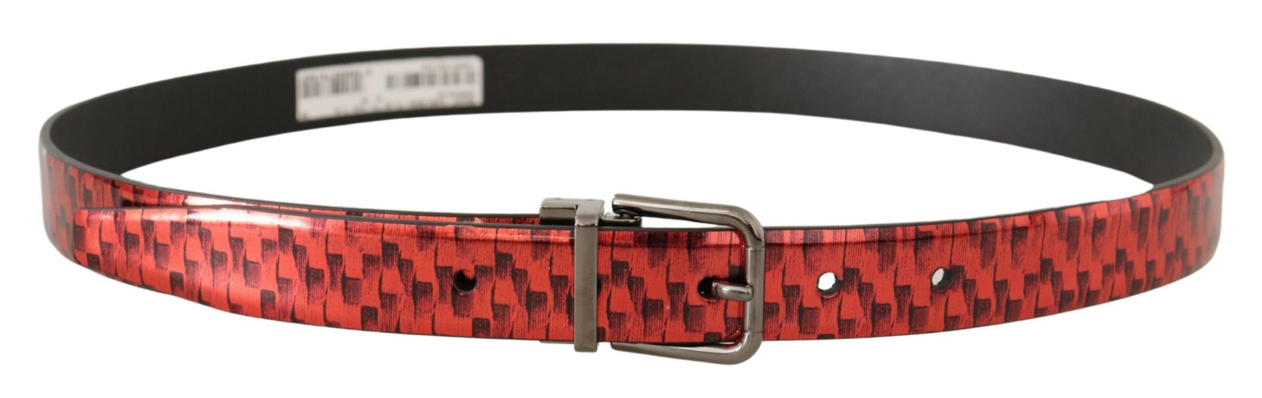 Cinturón de piel con hebilla gris y diseño de espiga roja de Dolce & Gabbana-3