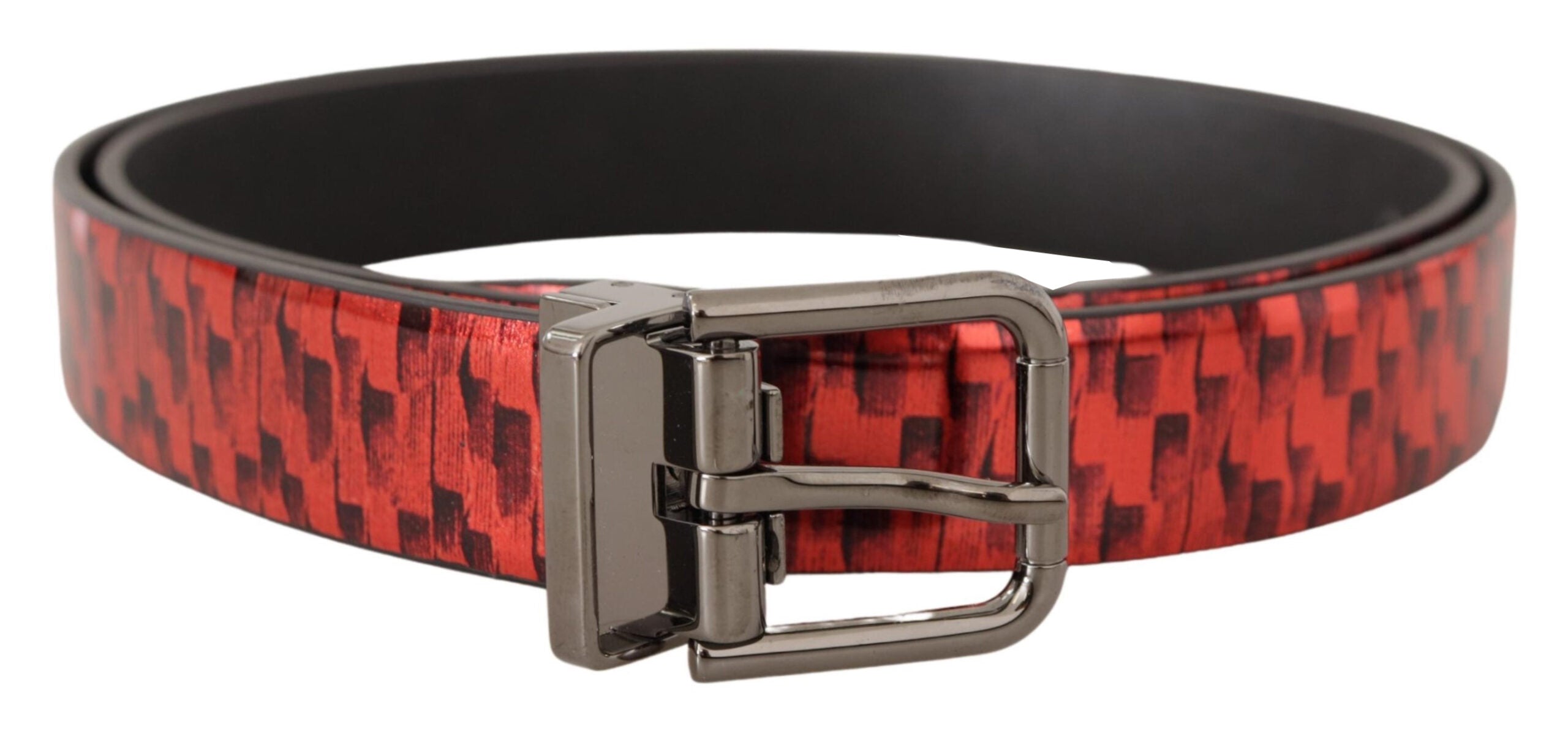 Cinturón de piel con hebilla gris y diseño de espiga roja de Dolce & Gabbana-1