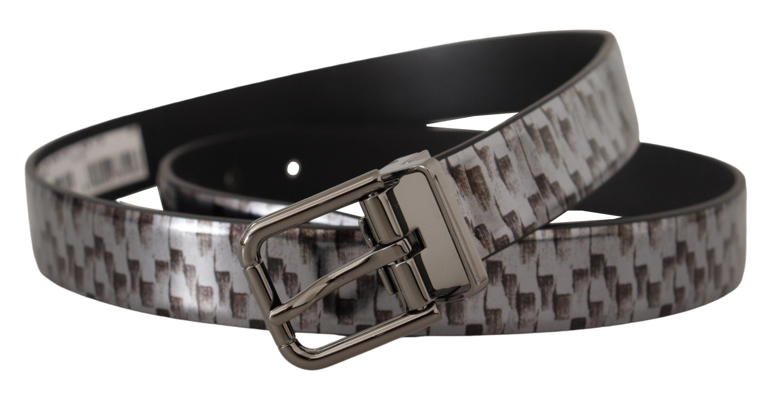 Cinturón de piel de espiga gris Dolce & Gabbana con hebilla metálica 3D-2