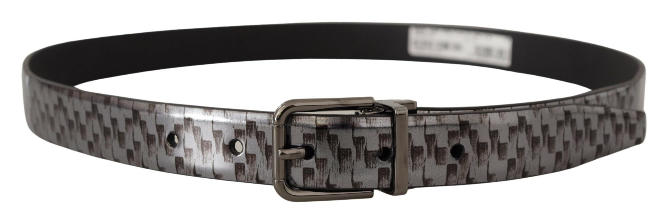 Cinturón de piel de espiga gris Dolce & Gabbana con hebilla metálica 3D-3