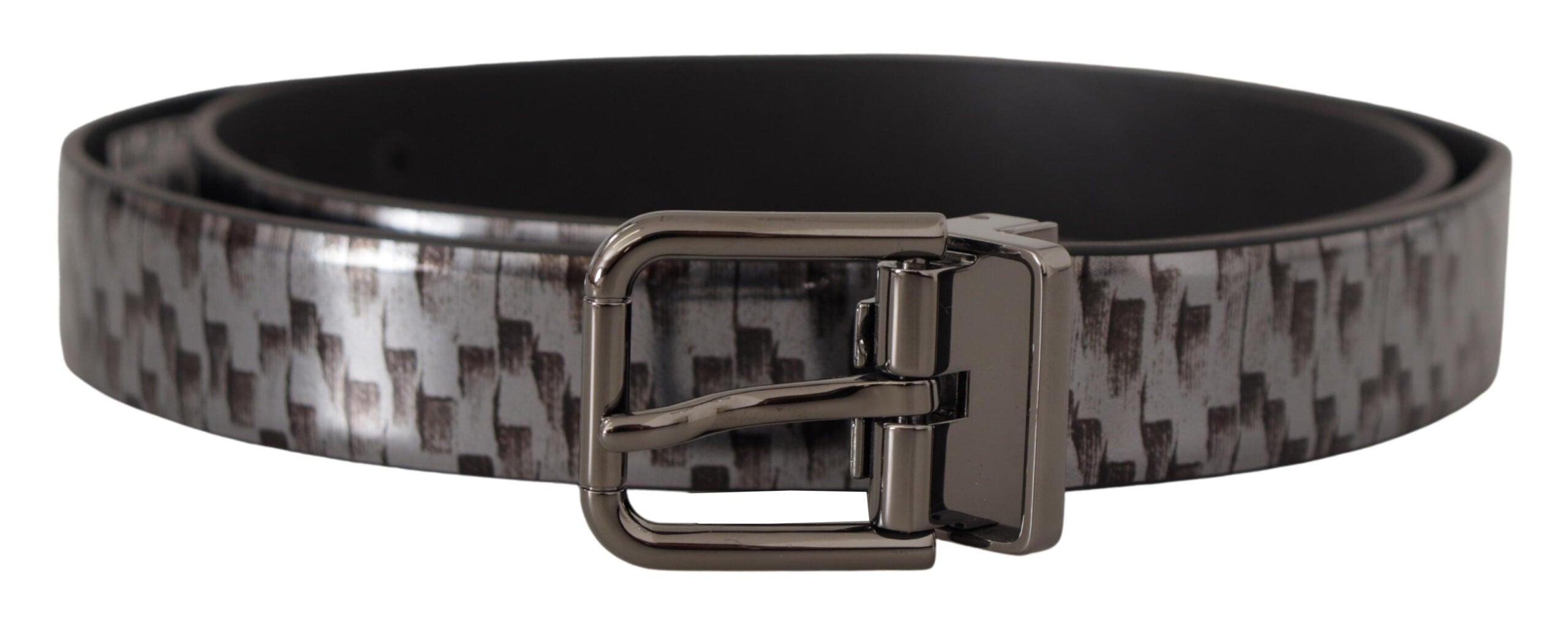 Cinturón de piel de espiga gris Dolce & Gabbana con hebilla metálica 3D-1