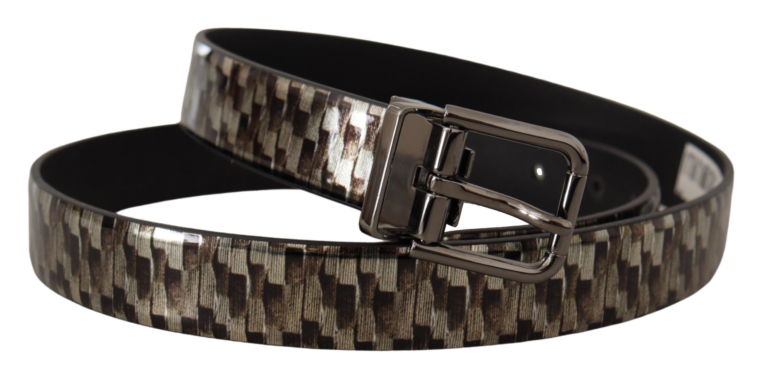 Dolce & Gabbana Brown Herringbone Leather Belt Grey-2
