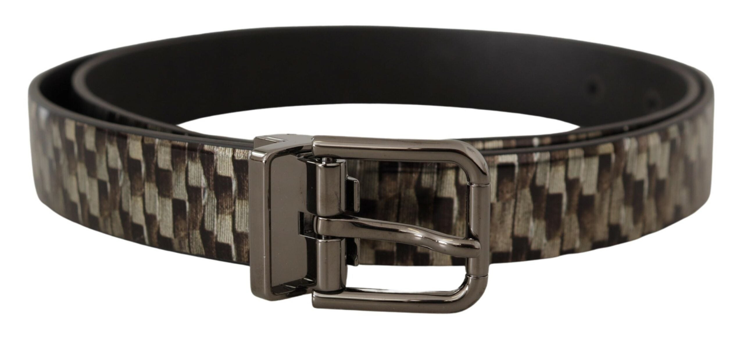 Dolce & Gabbana Brown Herringbone Leather Belt Grey-1