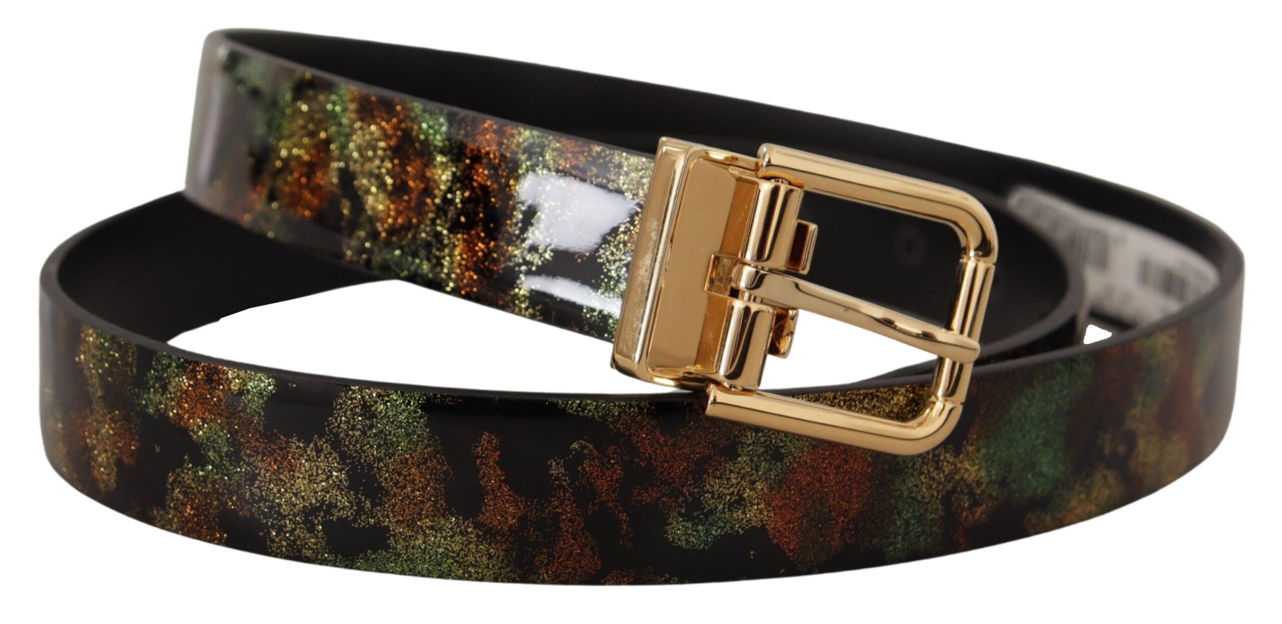 Dolce & Gabbana Black Green Leather Bronze Metal Buckle Belt-2