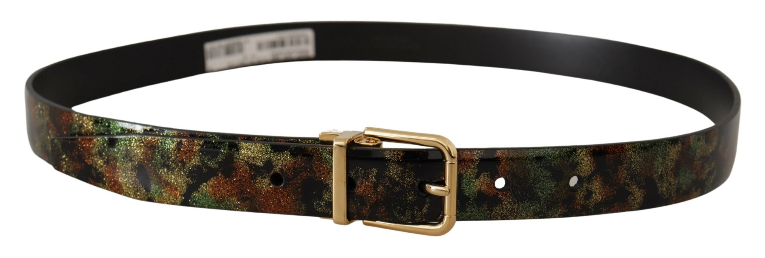 Dolce & Gabbana Black Green Leather Bronze Metal Buckle Belt-3