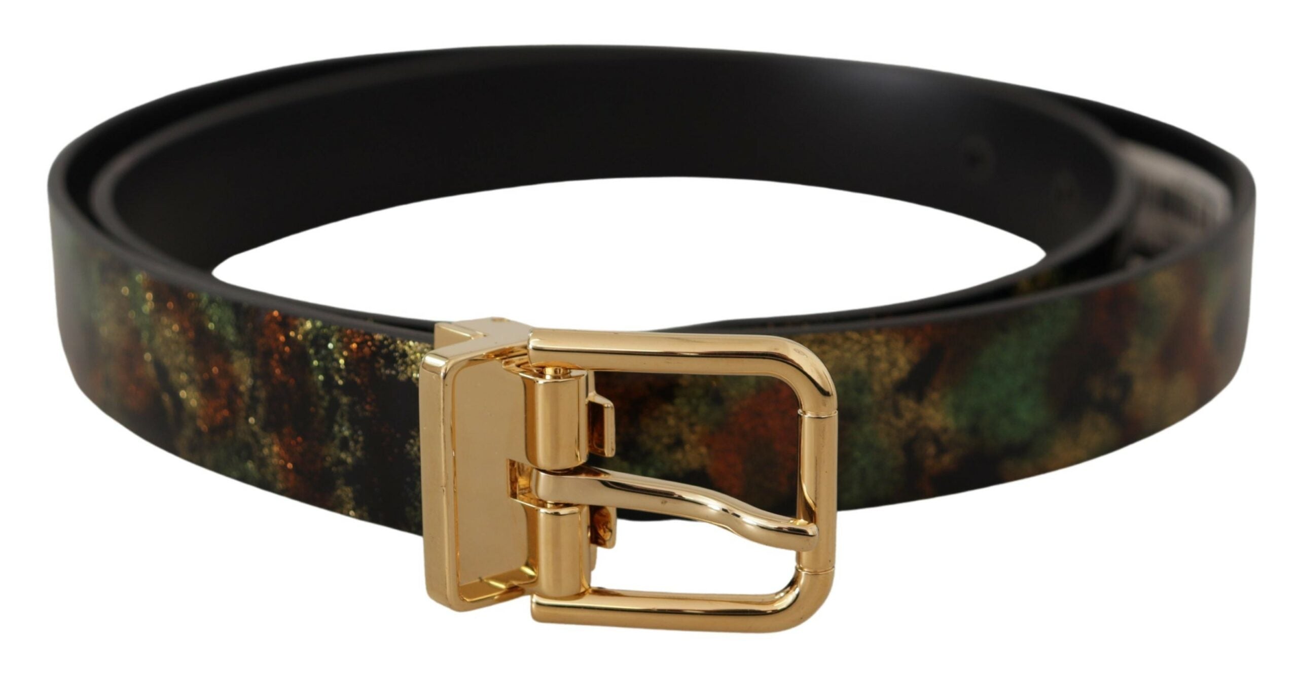 Dolce & Gabbana Black Green Leather Bronze Metal Buckle Belt-1